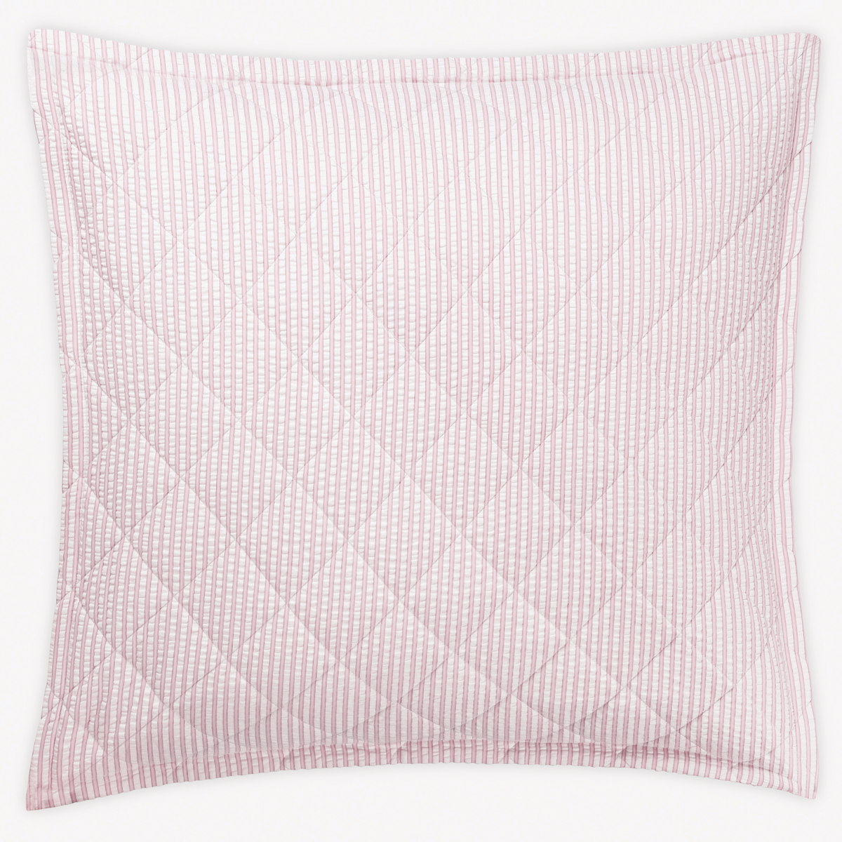 Euro Sham with Pink stripes and diamond quilting, inspired by cotton seersucker Matouk Matteo bedding