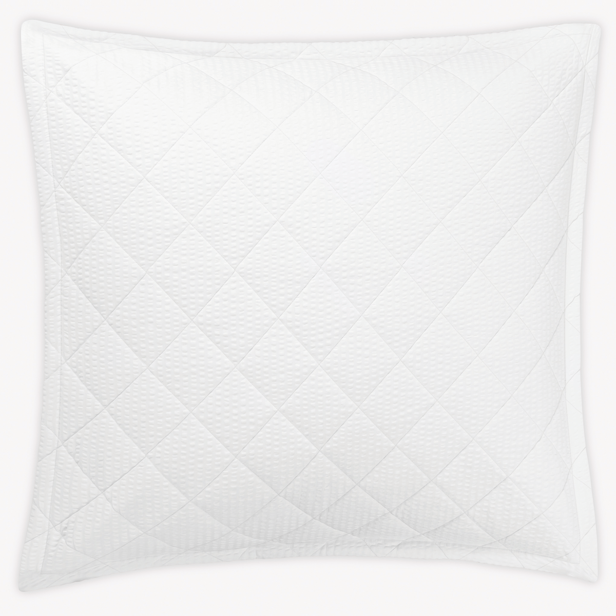 Euro Sham with White stripes and diamond quilting, inspired by cotton seersucker Matouk Matteo bedding
