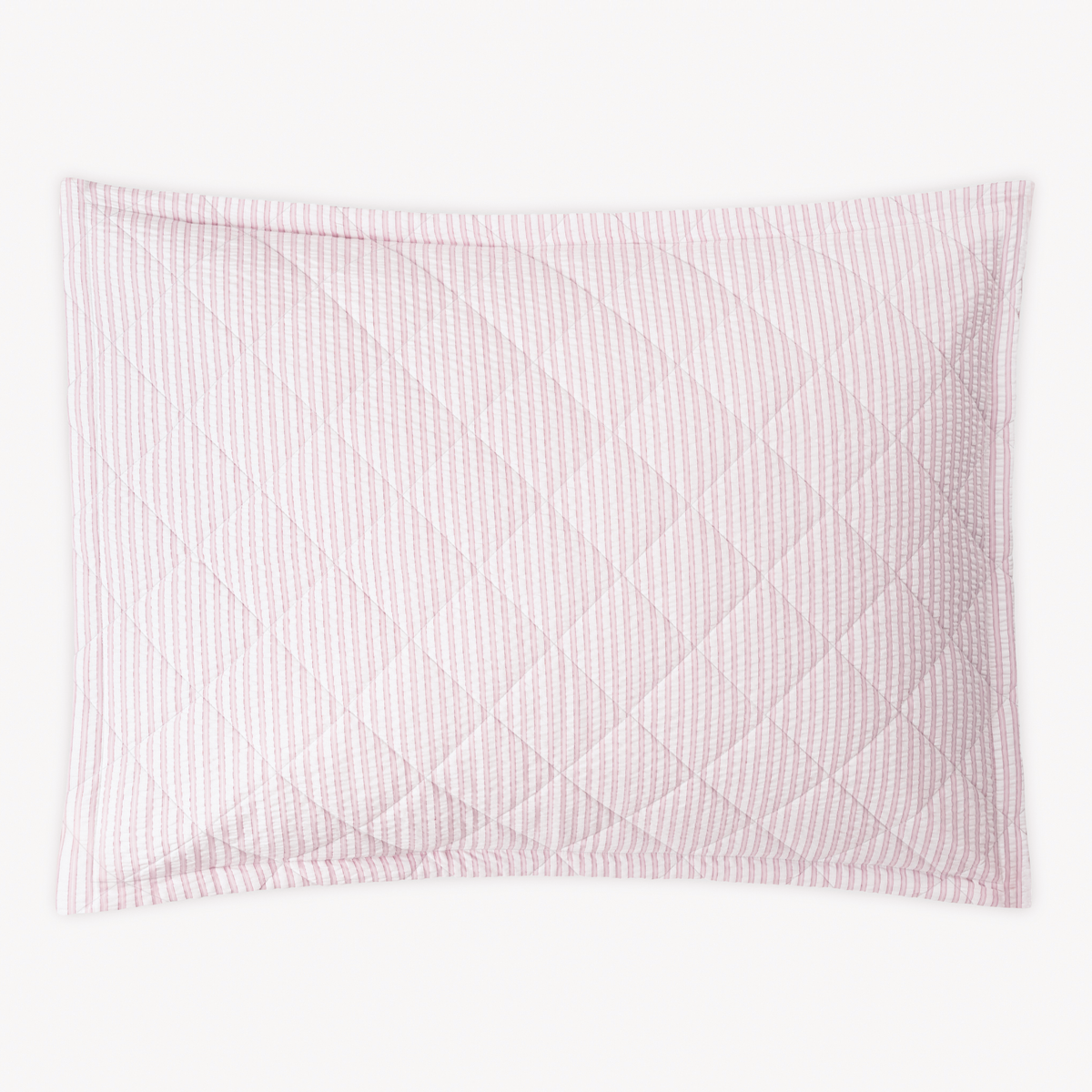 Sham Silo with Pink stripes and diamond quilting, inspired by cotton seersucker Matouk Matteo bedding