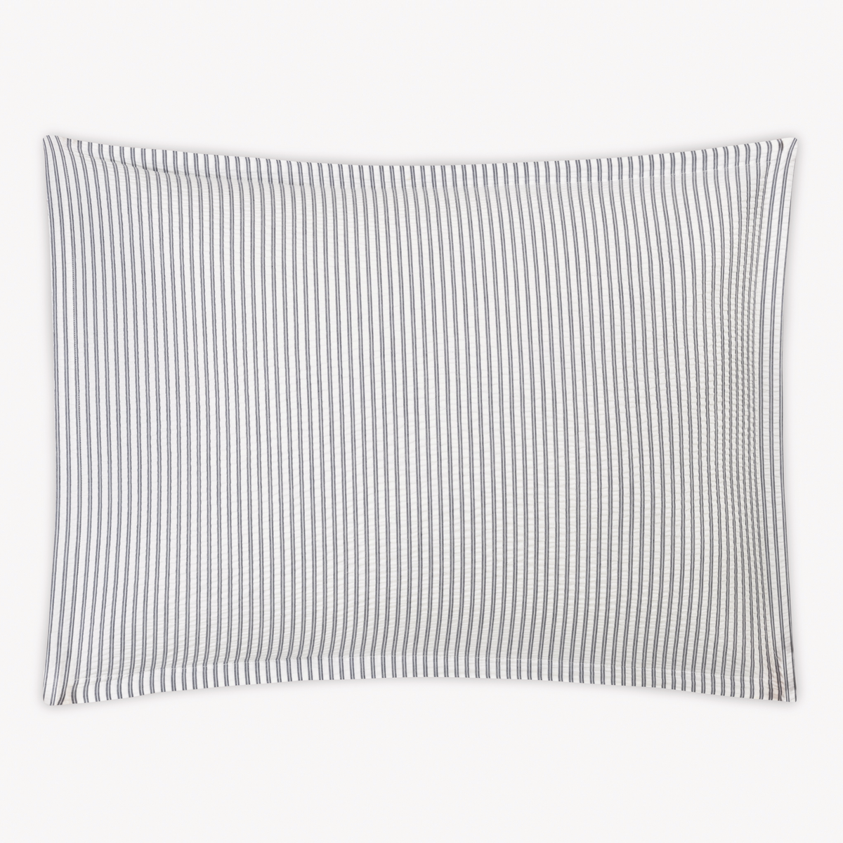 Sham Silo in Deepnavy stripes, inspired by cotton seersucker bedding from the Matouk Matteo Collection