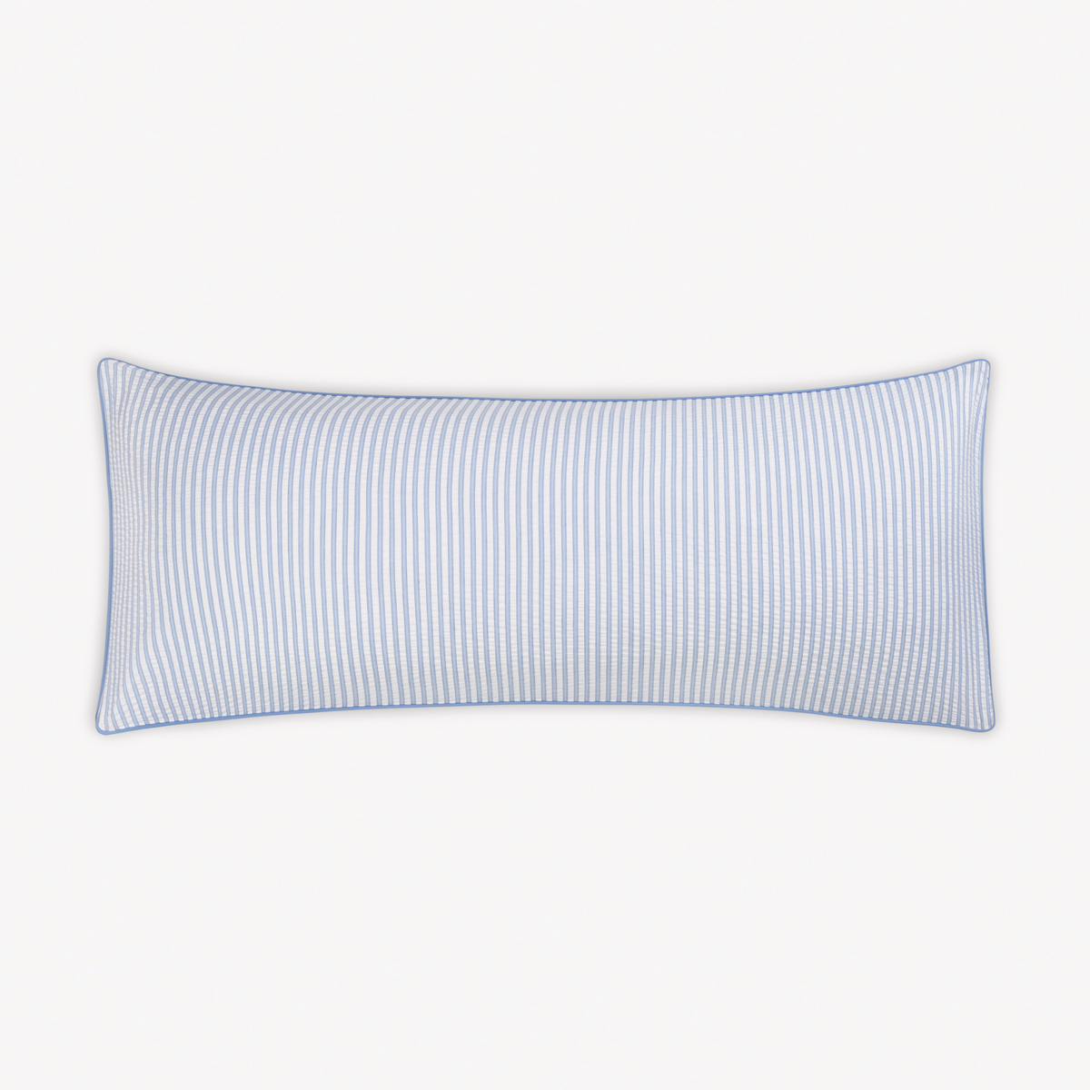 Rectangular pillow features light blue and white pinstripes, perfect to pair with Matouk Matteo bedding for a classic look.