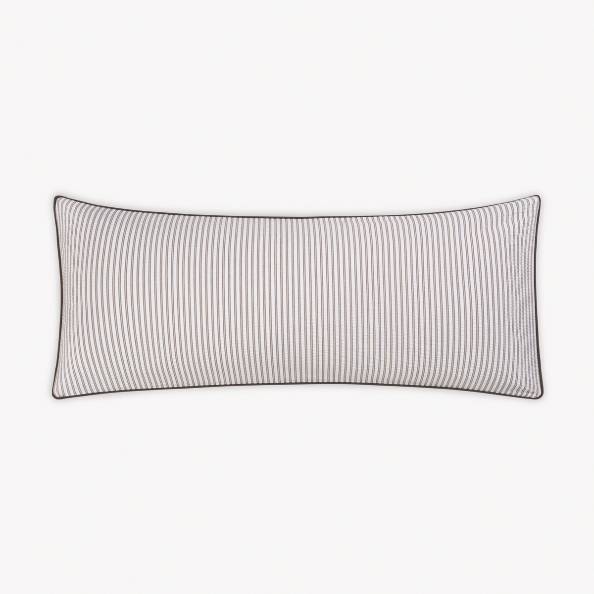 Rectangular pillow with thin gray stripes and dark piping, perfect for layering with Matouk Matteo bedding.