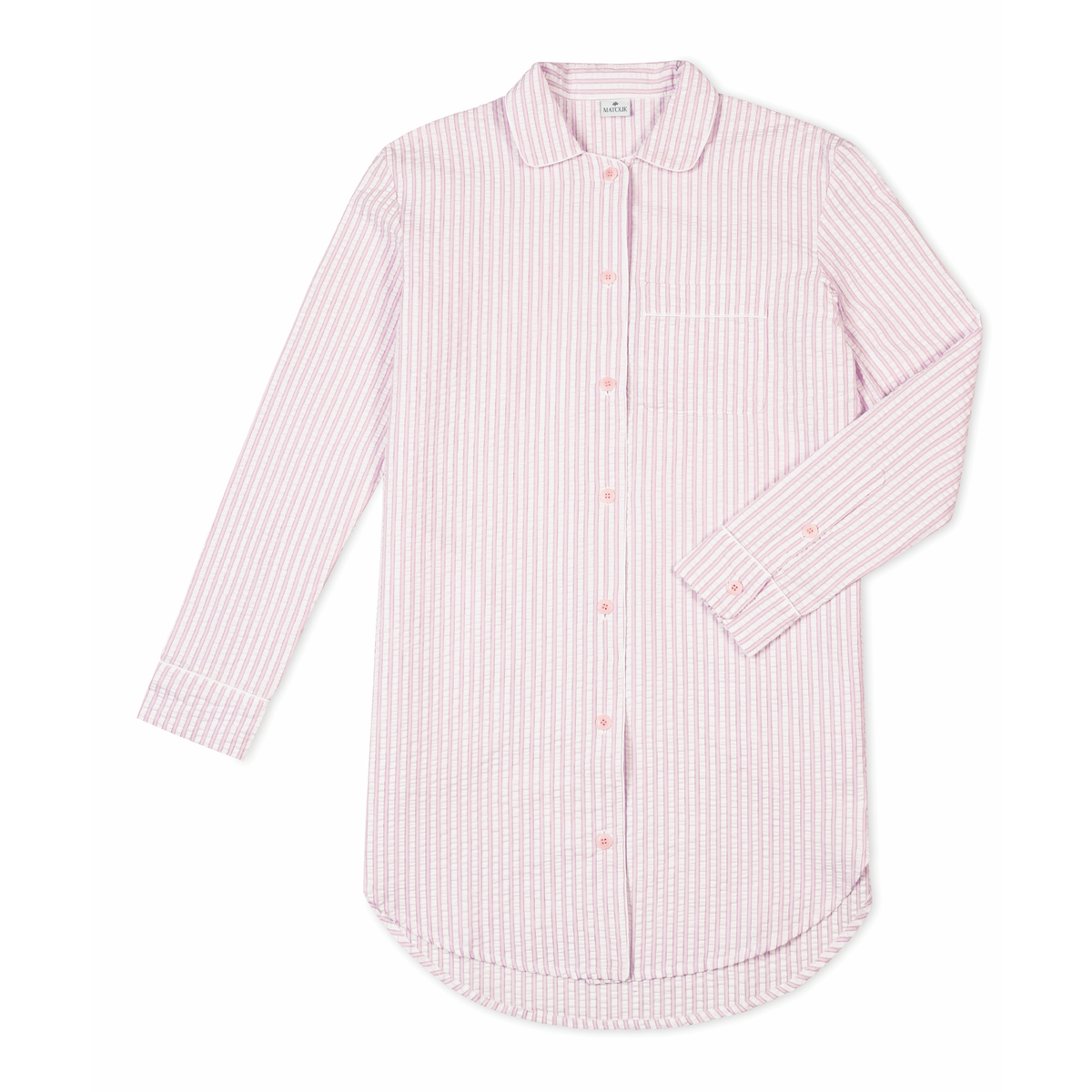 Pink and white striped shirt on a white background