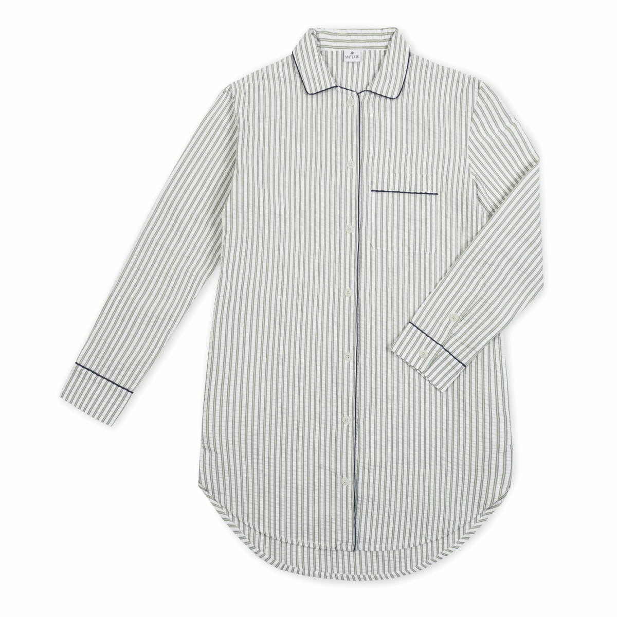 Matouk Matteo Sleep Shirt in Palm color laid flat against a white background