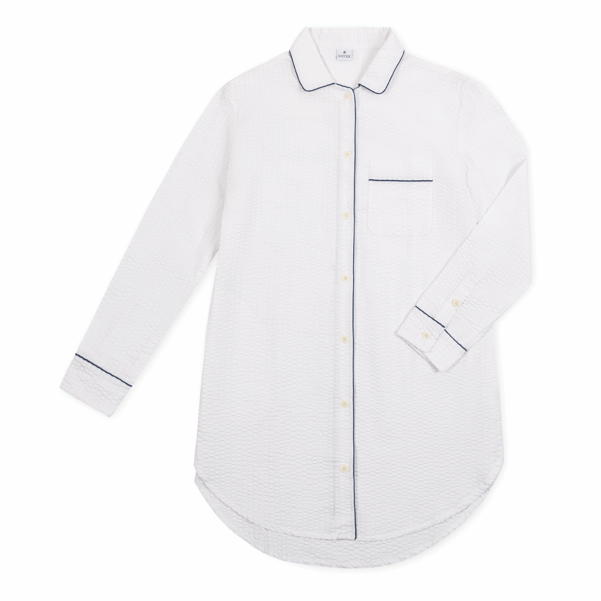 Matouk Matteo Sleep Shirt in White color laid flat against a white background