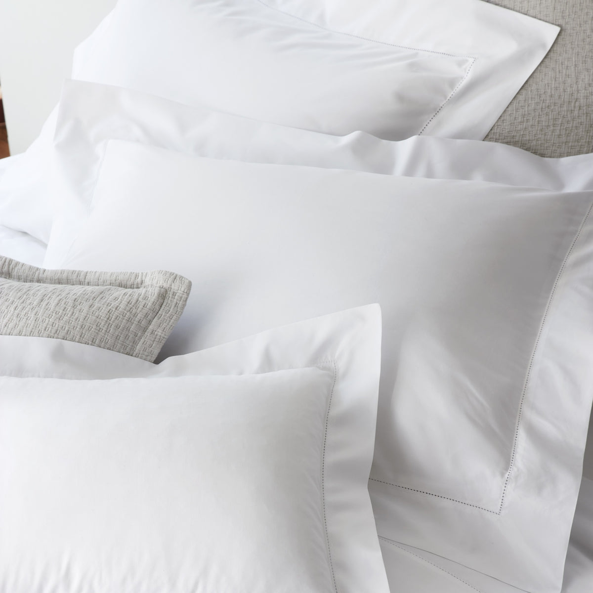 Close Up Image of Matouk Milano Hemstitch Bedding in White Color