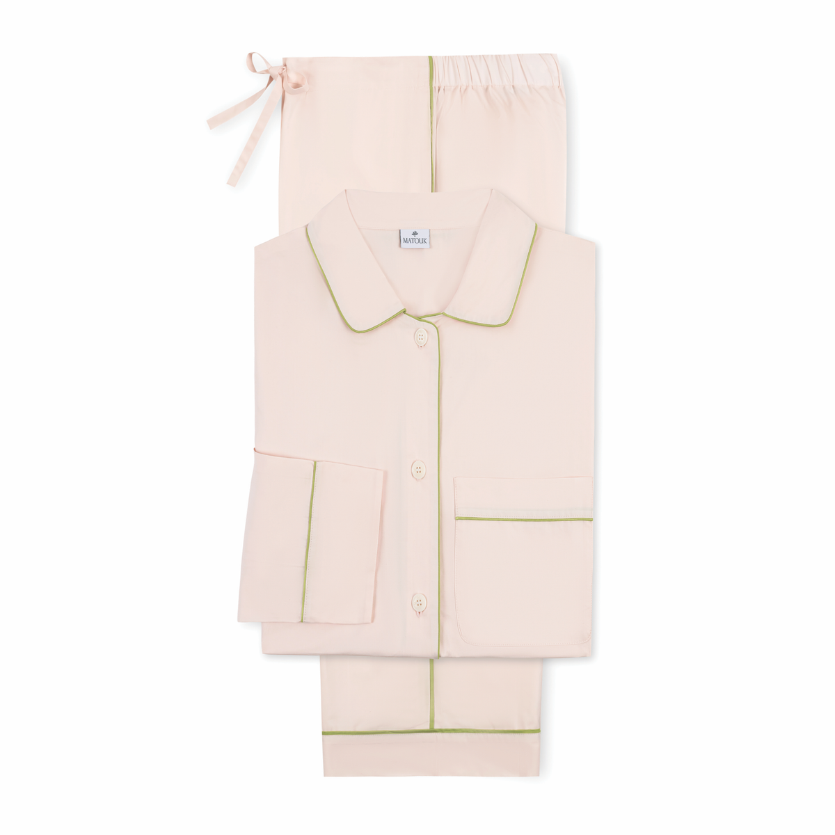 Matouk Milano Pajama Set in Blush and Spring Green colors