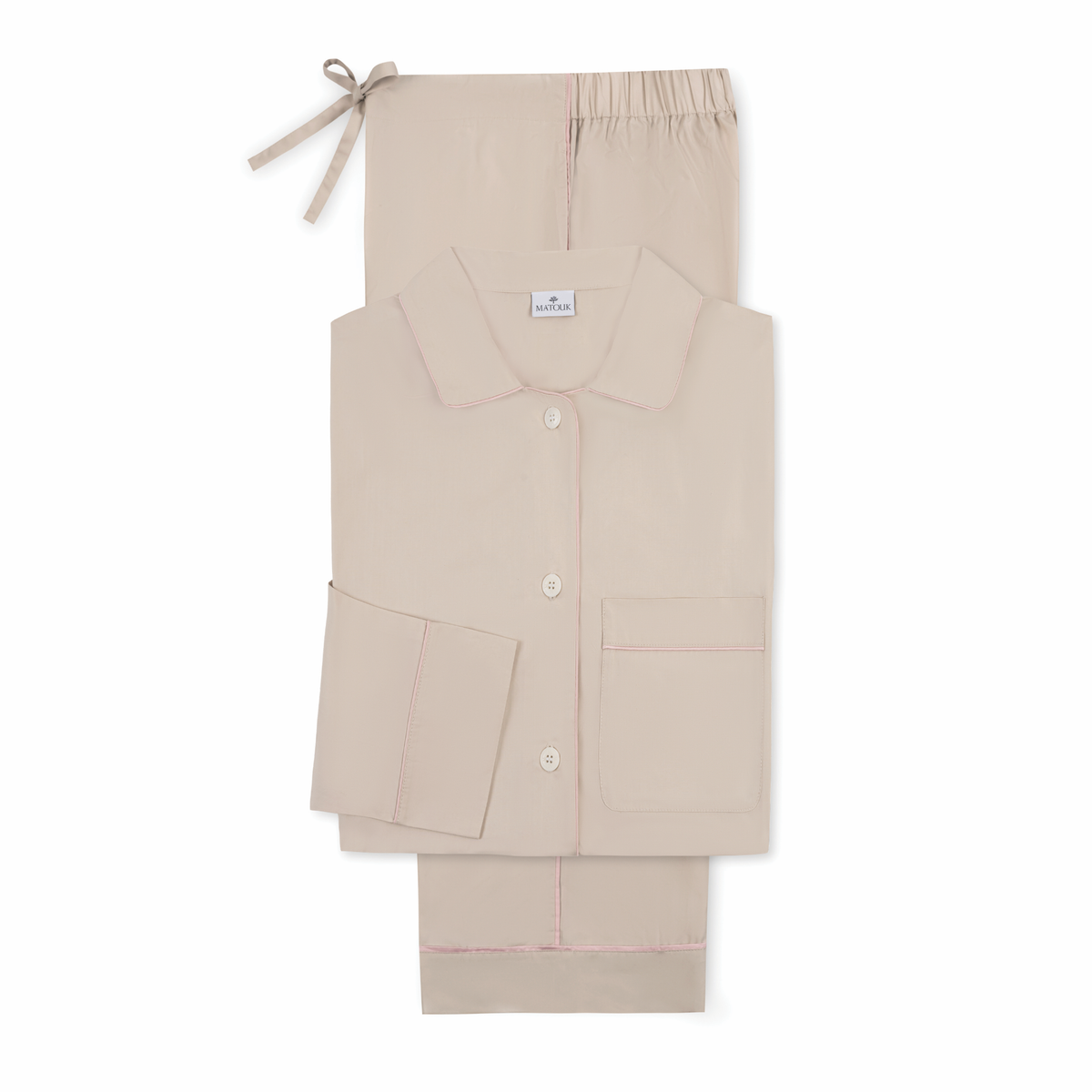 Matouk Milano Pajama Set in Dune and Pink colors