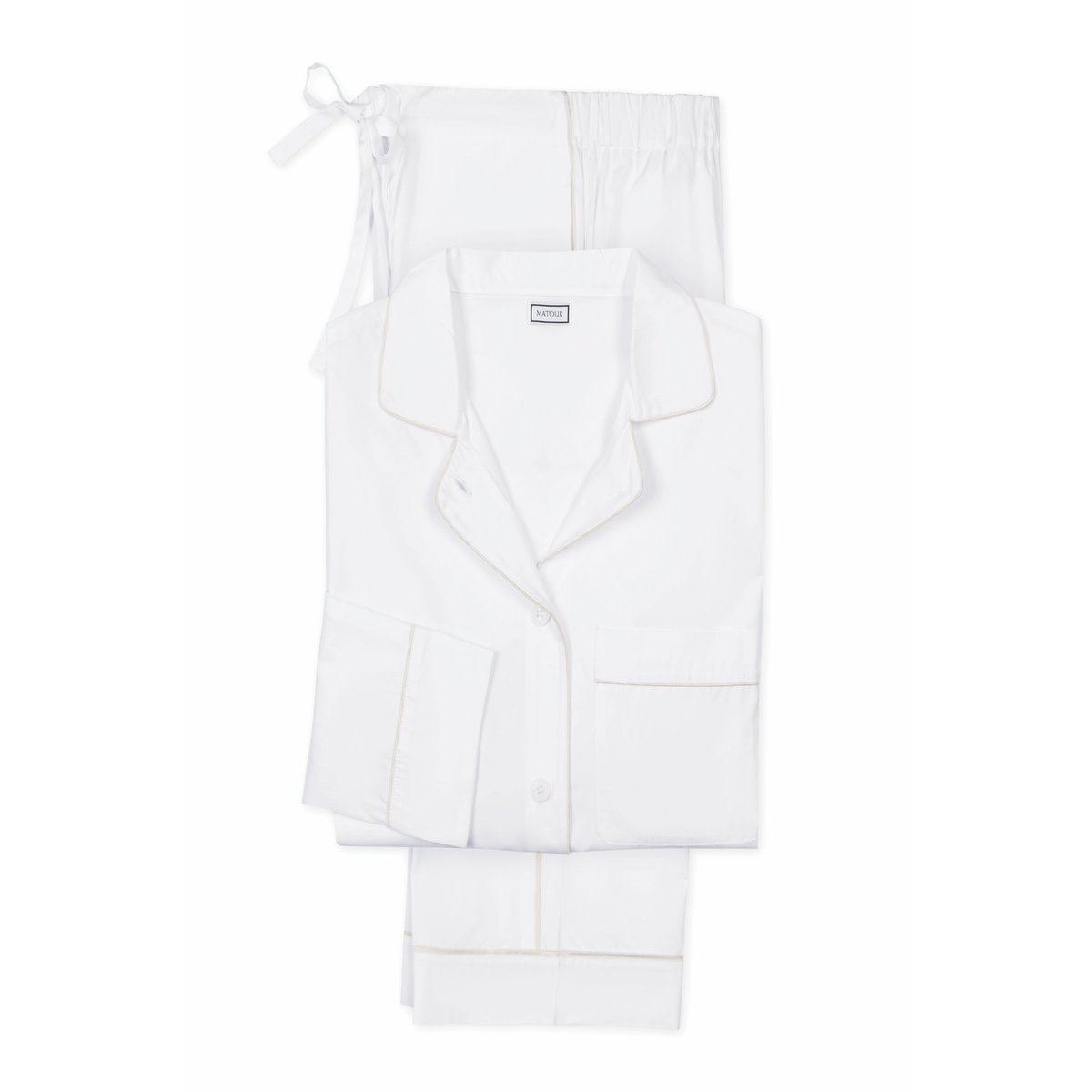 Laid Flat Matouk Milano Pajama Set in Color Ivory