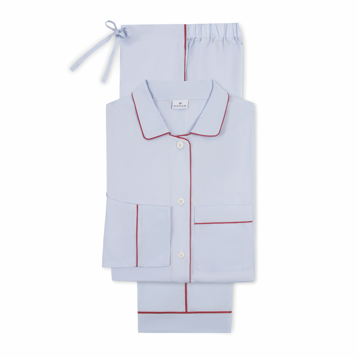 Matouk Milano Pajama Set in Sky and Scarlet colors