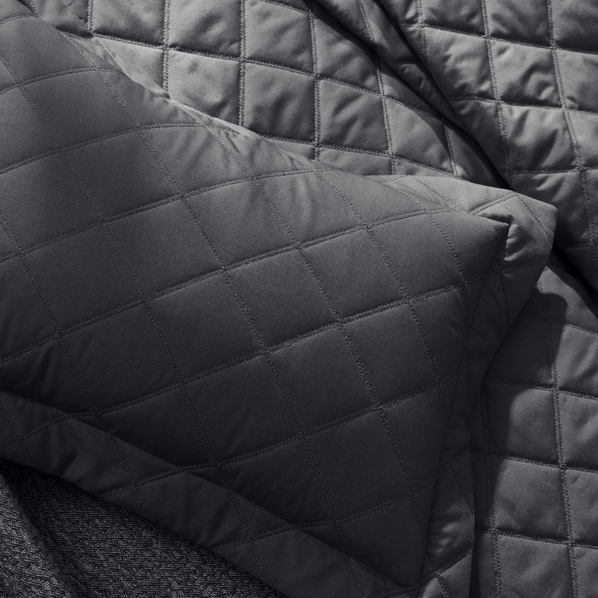 Close Up Shot of Matouk Milano Quilt Bedding in Carbon Color