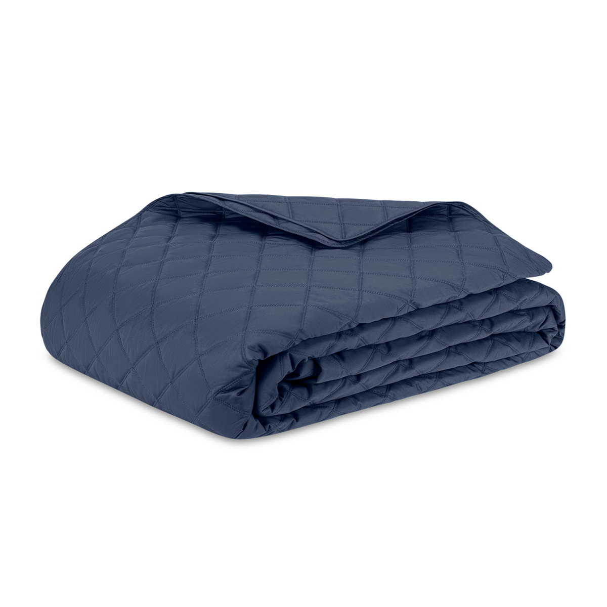 Folded Coverlet in Matouk Milano Quilt Bedding in Color Steel Blue
