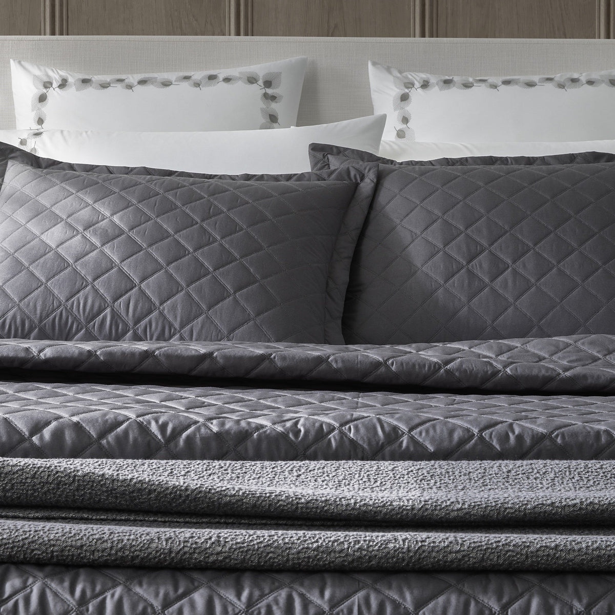 Detail Image of Matouk Milano Quilt Bedding in Carbon Color