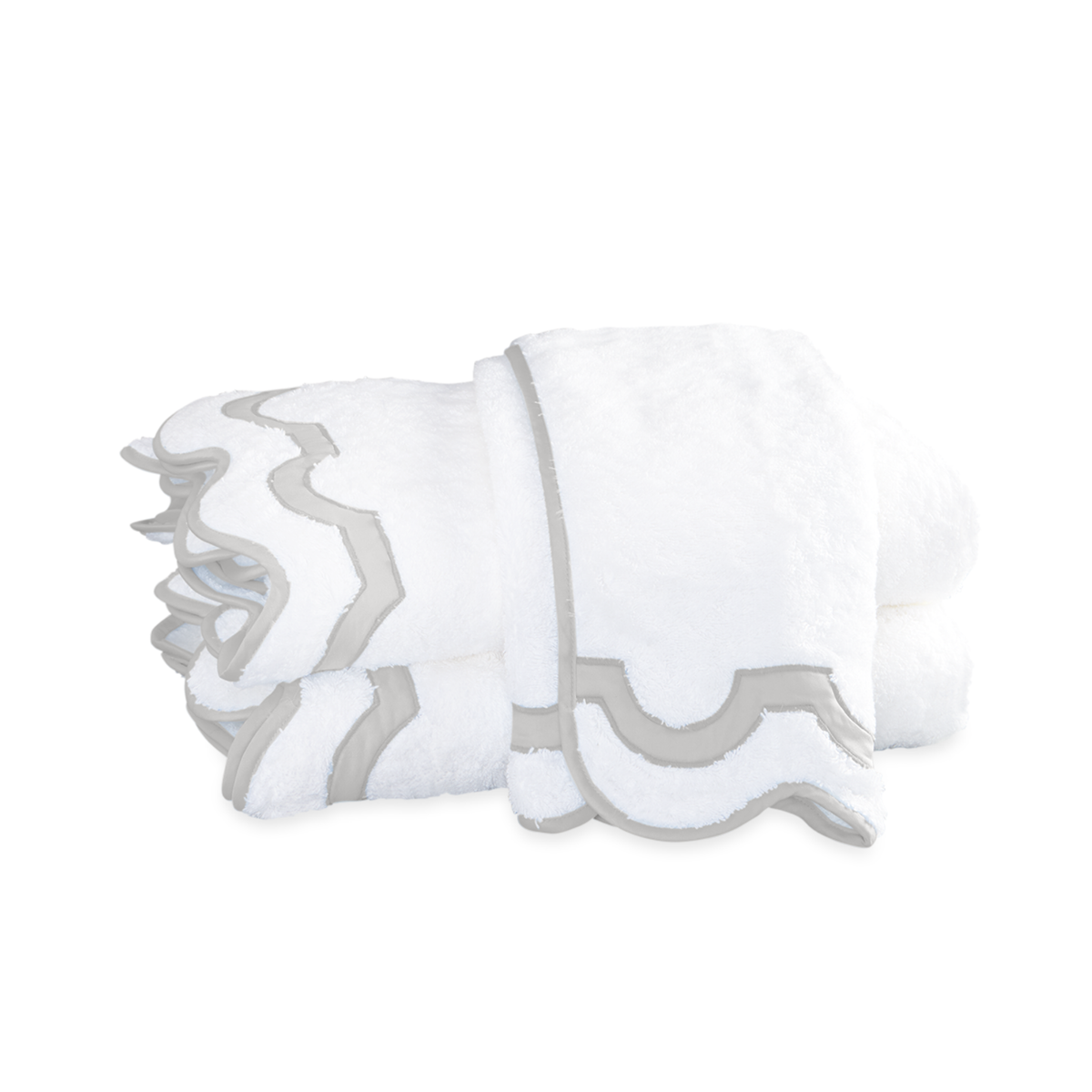 Folded Matouk Mirasol Bath Towels in Silver  Color