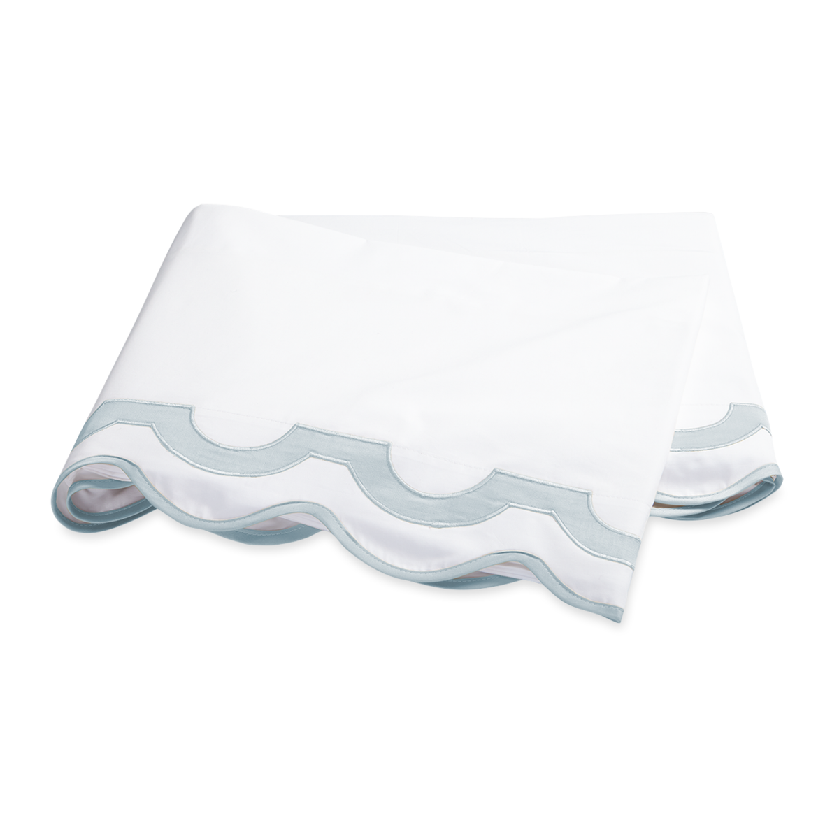 Folded Flat Sheet of Matouk Mirasol Collection in Pool Color