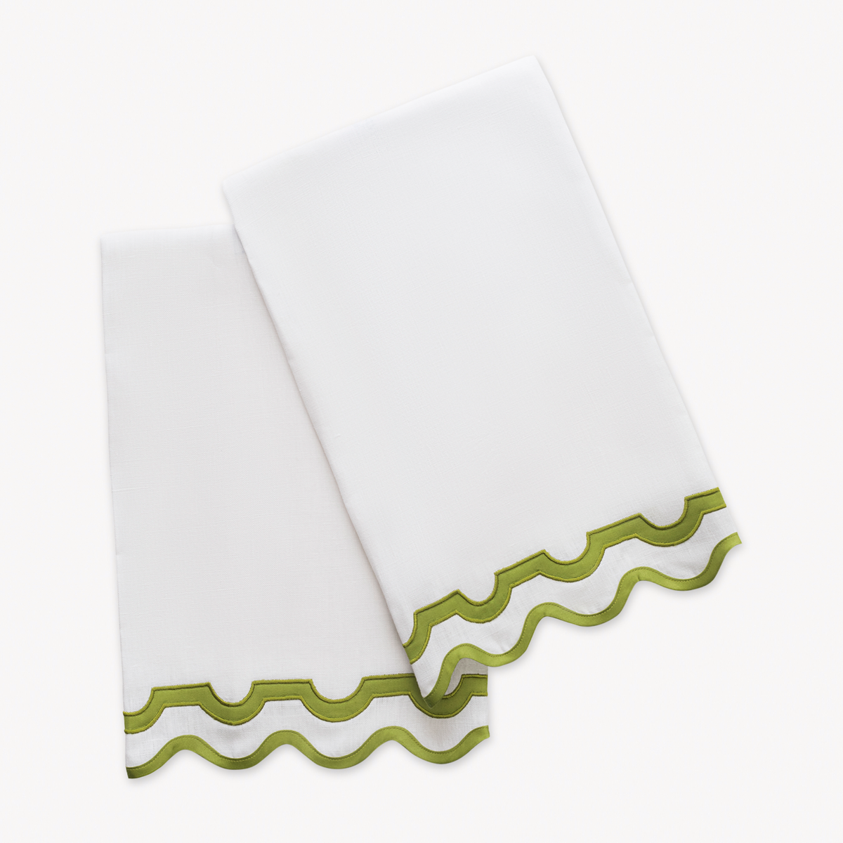 Pair of Matouk Mirasol Guest Towels in White and Grass Color