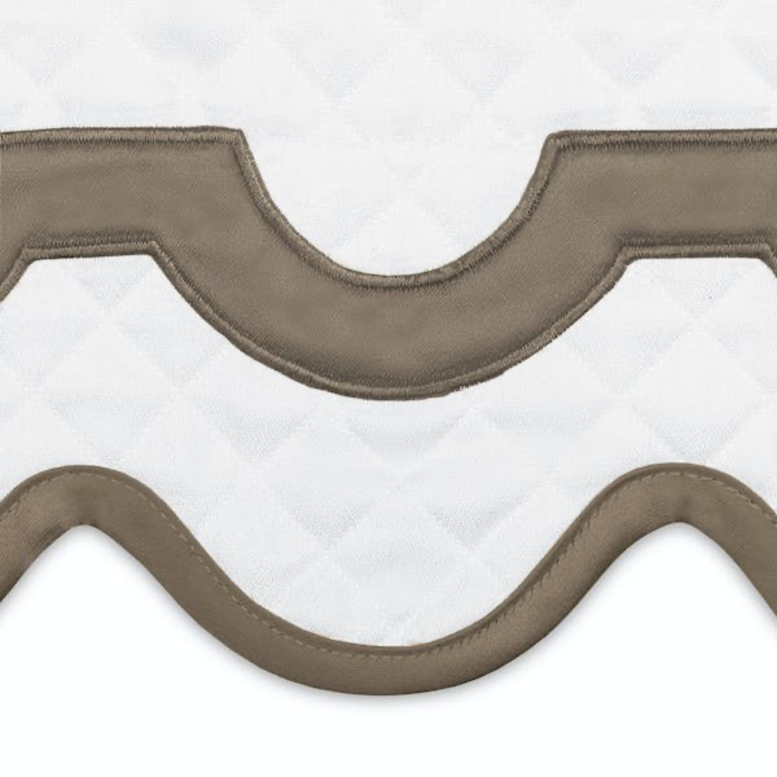 Full Bed Dressed in Matouk Mirasol Matelassé Bedding with Swatch in Mocha 