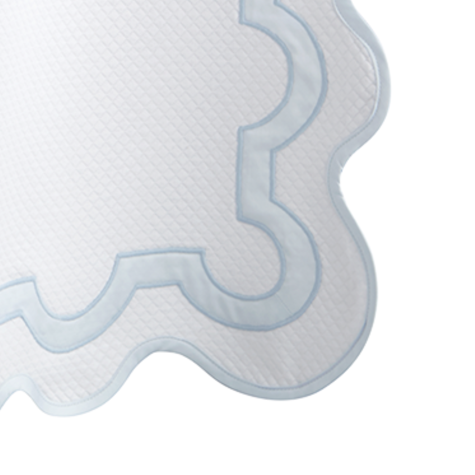 Hanging Edges of Matouk Mirasol Pique Shower Curtain in Blue Color