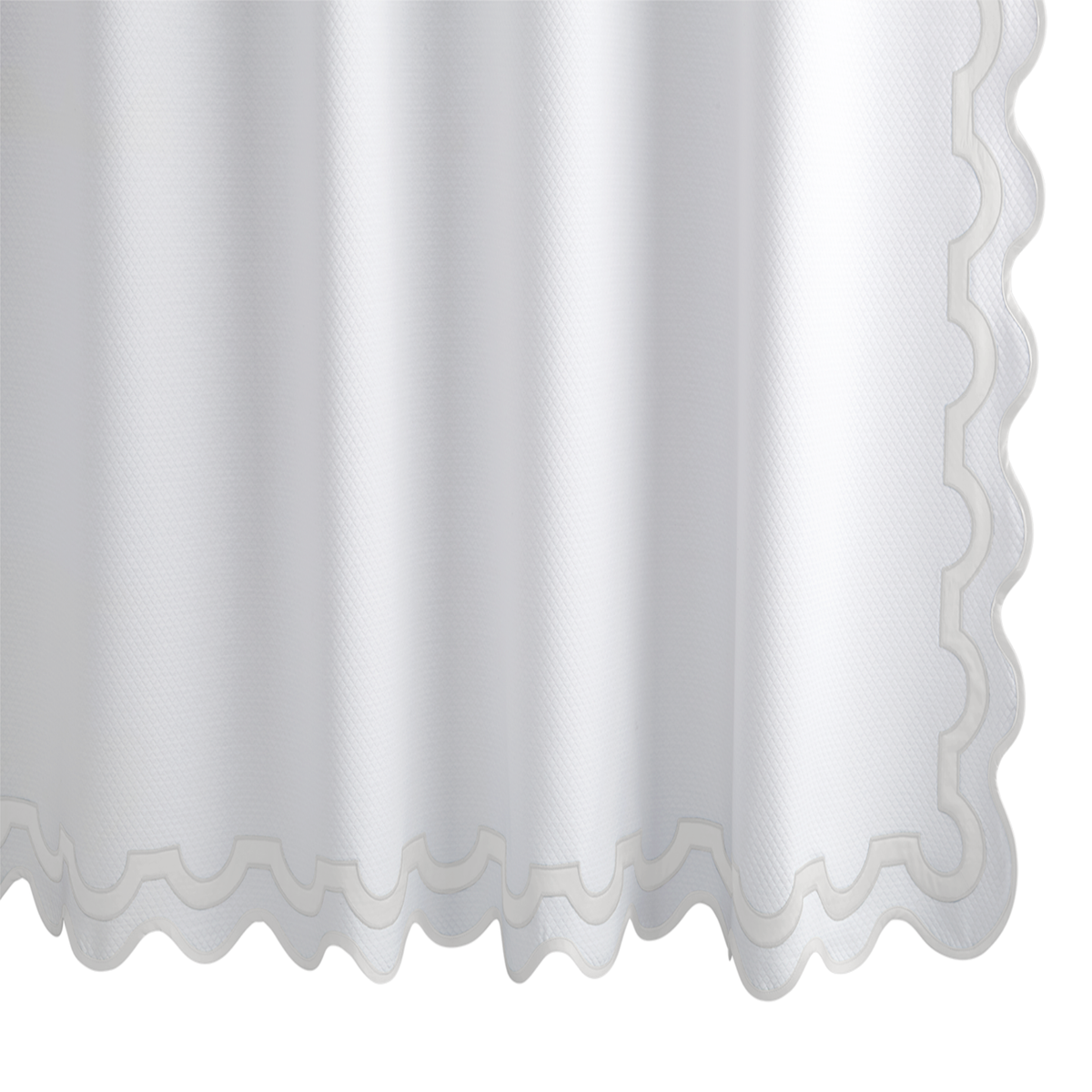 Hanging Edges of Matouk Mirasol Pique Shower Curtain in Bone Color