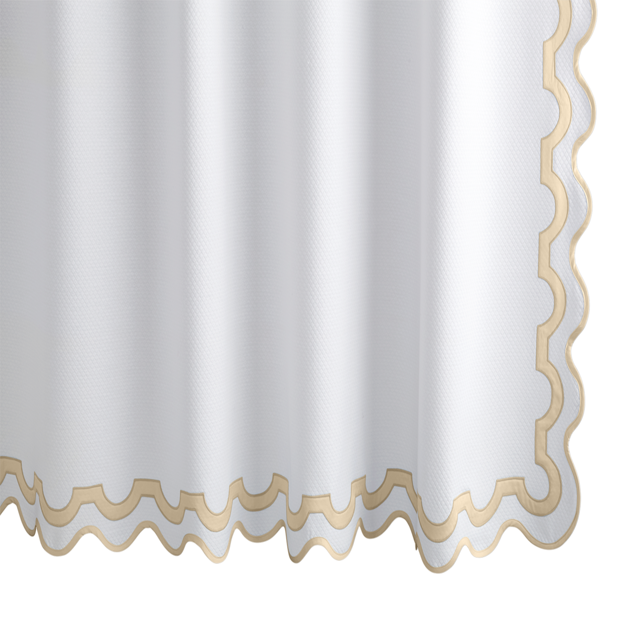 Hanging Edges of Matouk Mirasol Pique Shower Curtain in Champagne Color