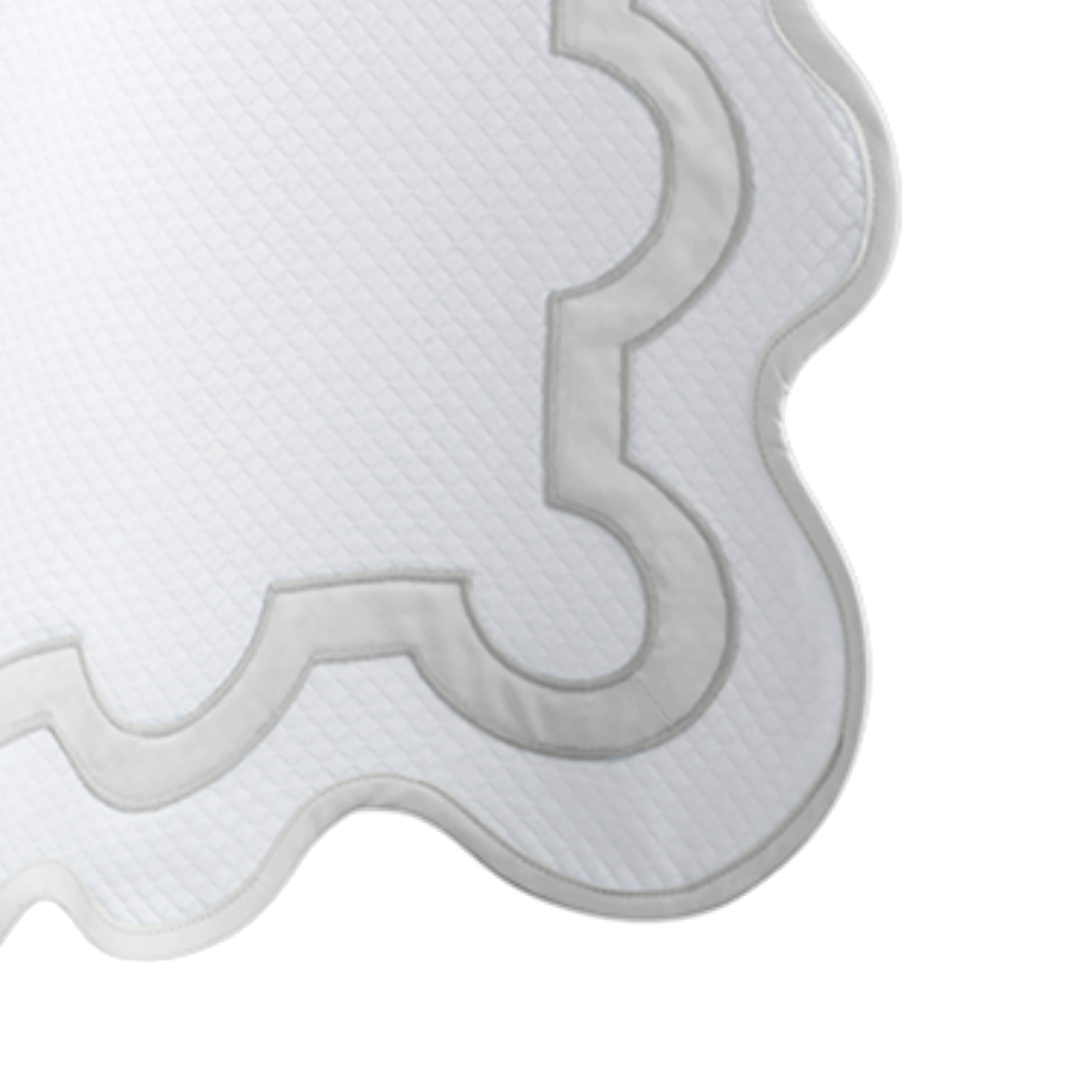 Hanging Edges of Matouk Mirasol Pique Shower Curtain in Silver Color