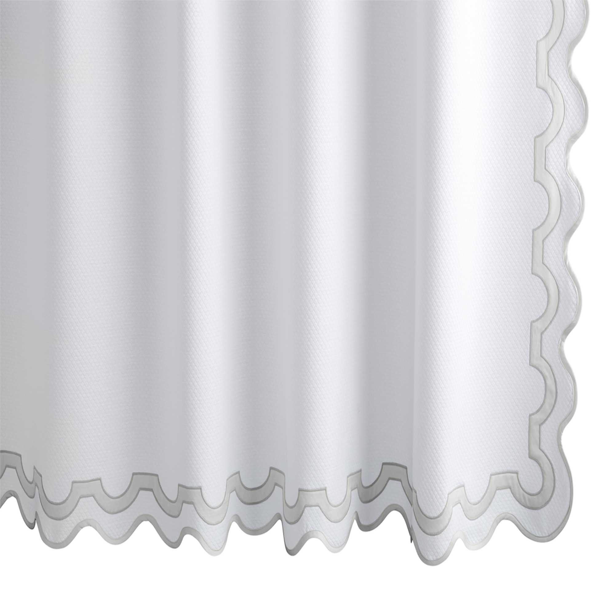 Hanging Edges of Matouk Mirasol Pique Shower Curtain in Silver Color