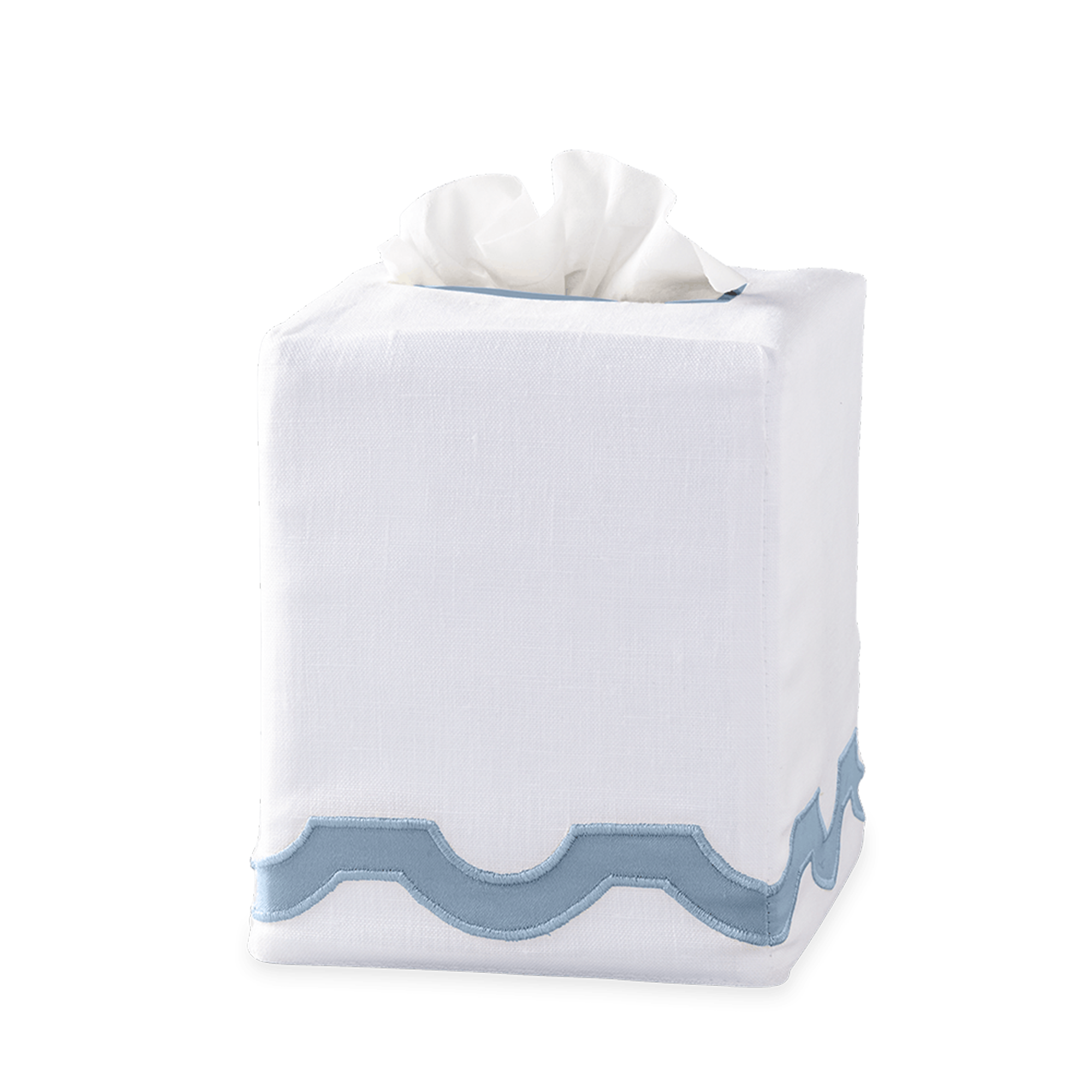 Silo Image of Matouk Mirasol Tissue Box Cover in Hazy Blue Color