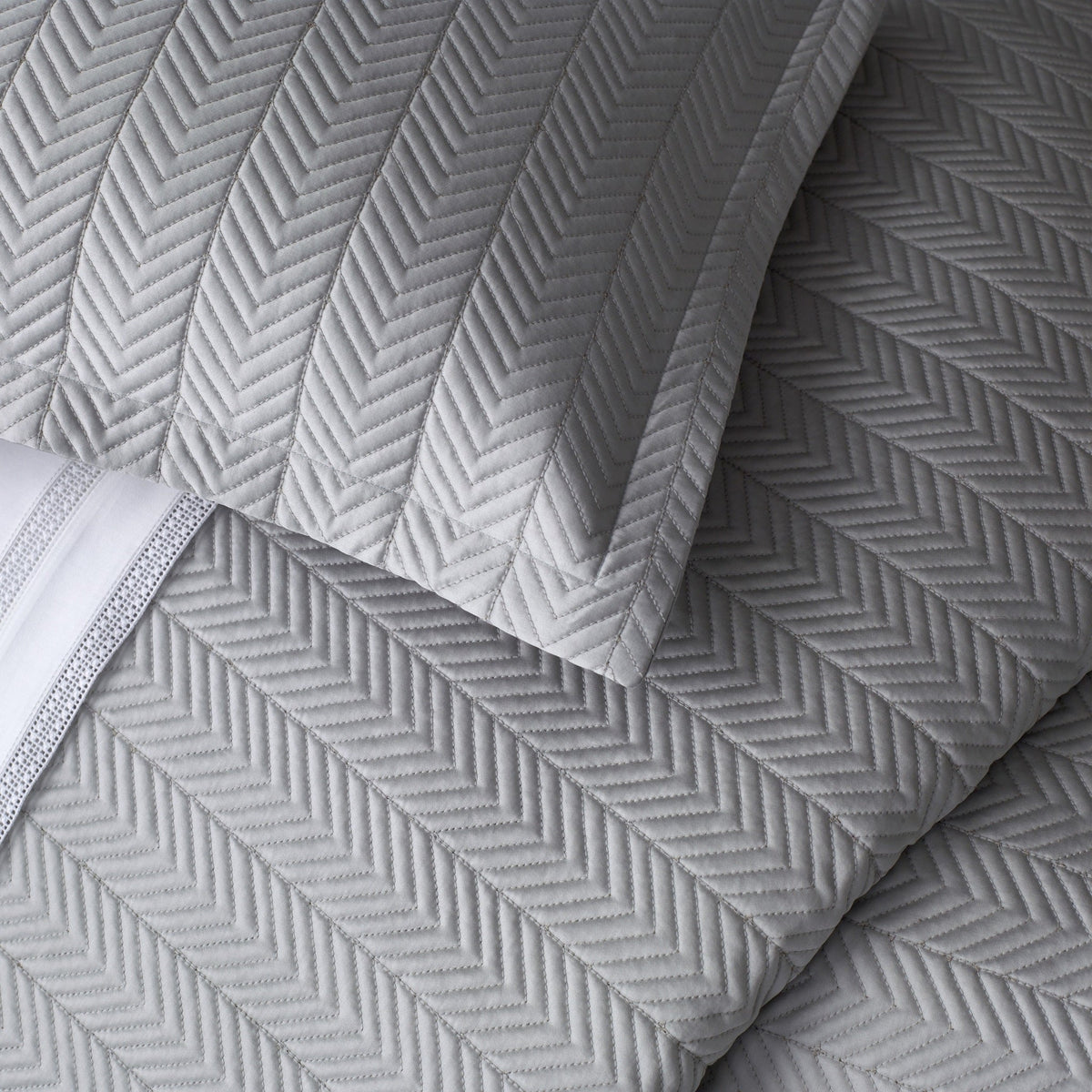 Detailed View of Matouk Netto Bedding in Color Silver