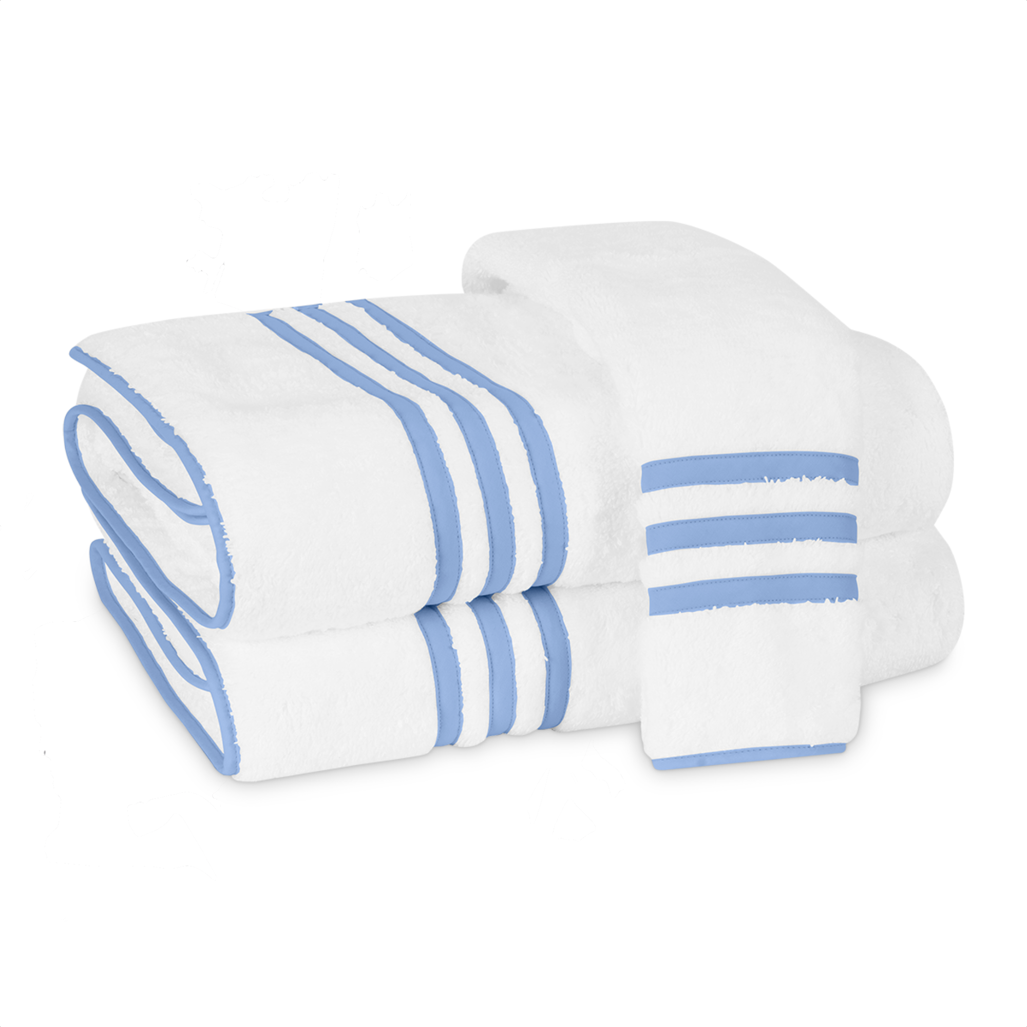 Folded Matouk Newport Bath Towels in Azure Color