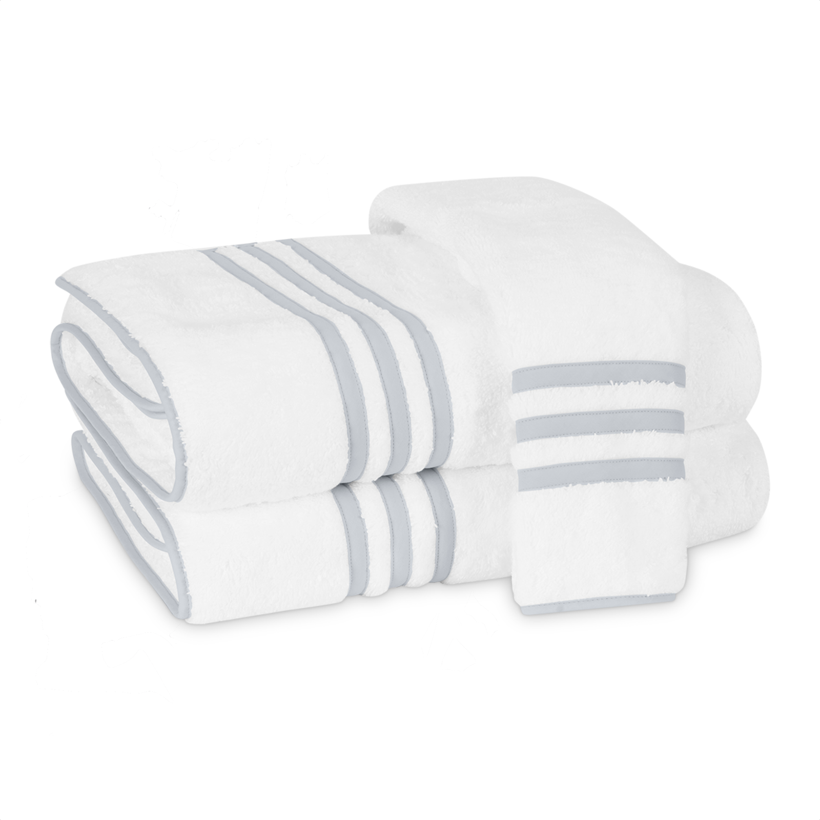 Folded Matouk Newport Bath Towels in Pool Color