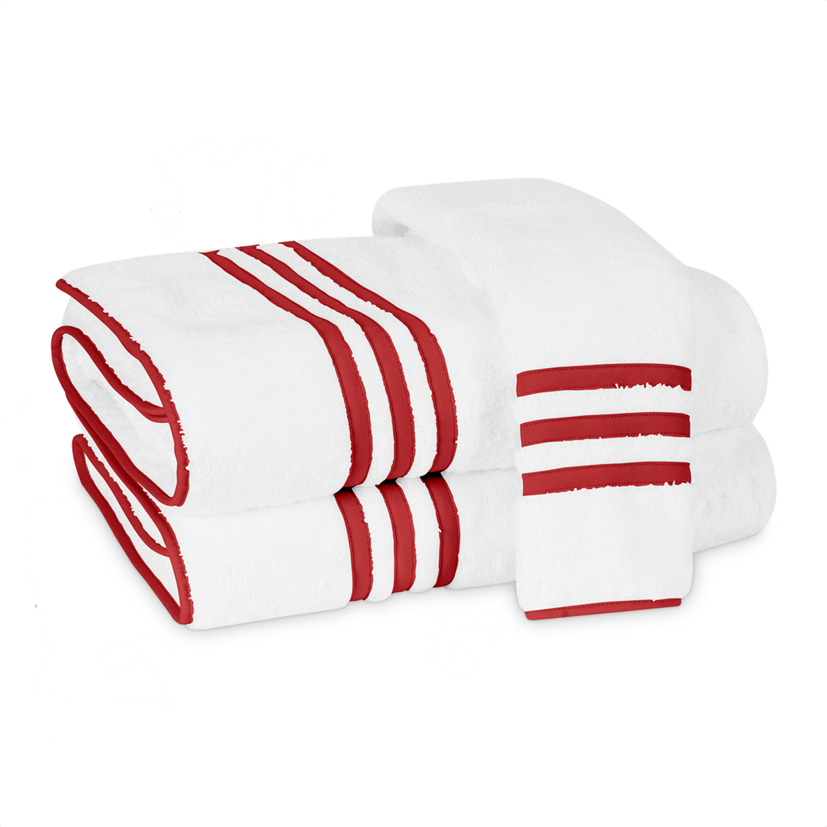 Folded Matouk Newport Bath Towels in Red Color