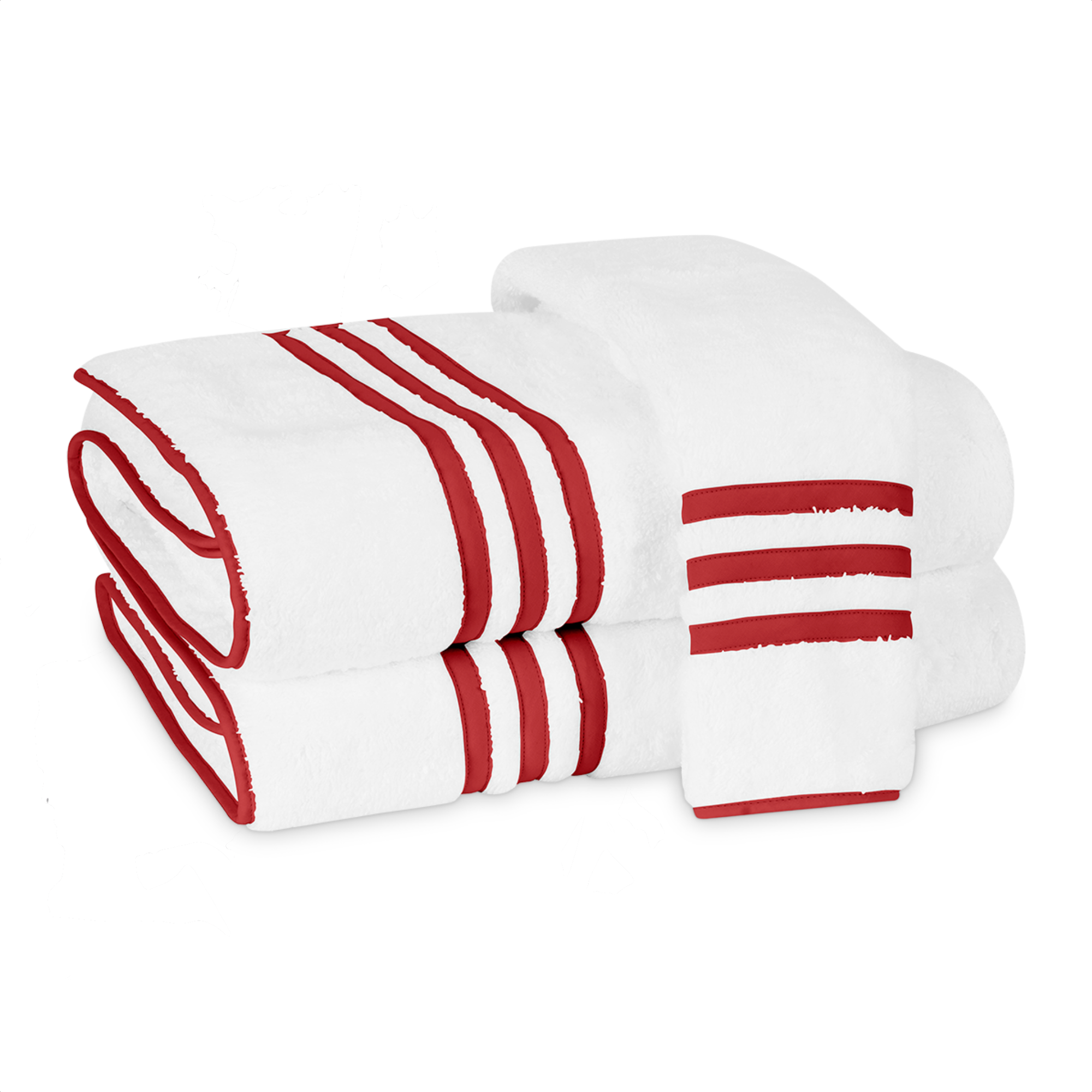 Folded Matouk Newport Bath Towels in Red Color