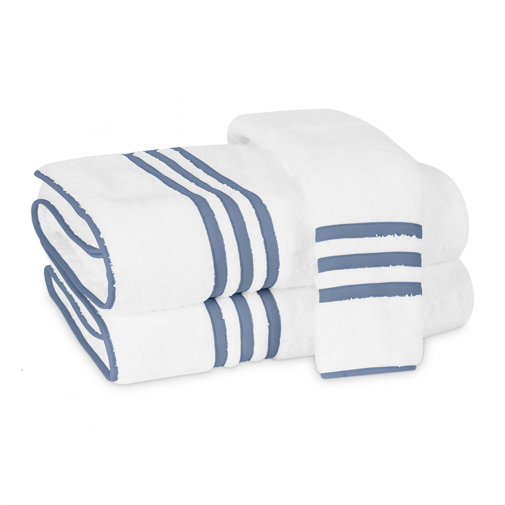 Folded Matouk Newport Bath Towels in Sea Color