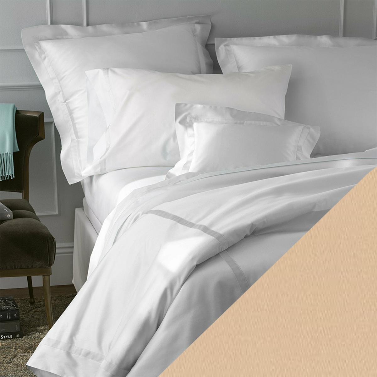 Matouk Nocturne Bedding Collection with Swatch in Ambrosia Color