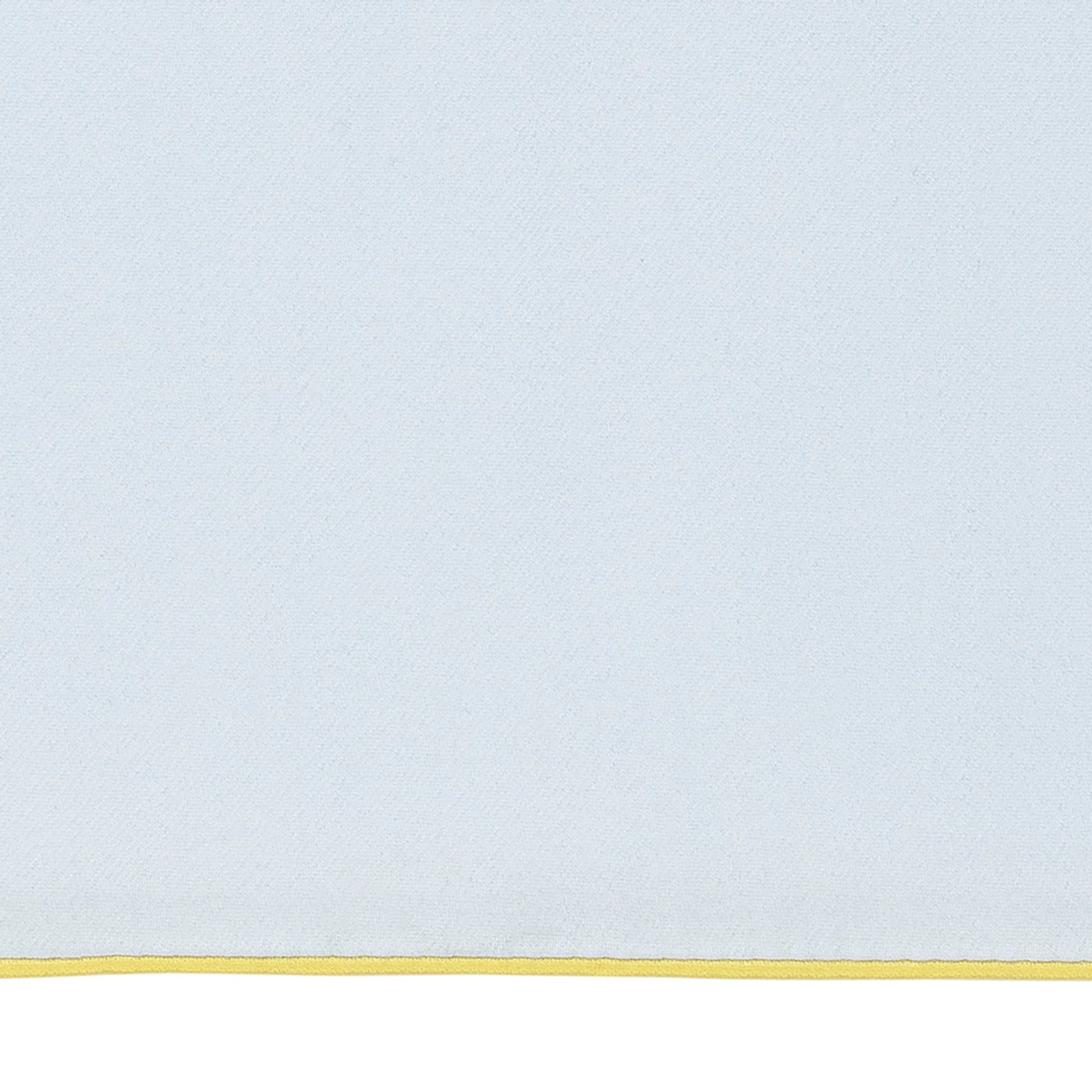 Behind View of Model Wearing Matouk Nocturne Pajama Set in Color Blue and Lemon