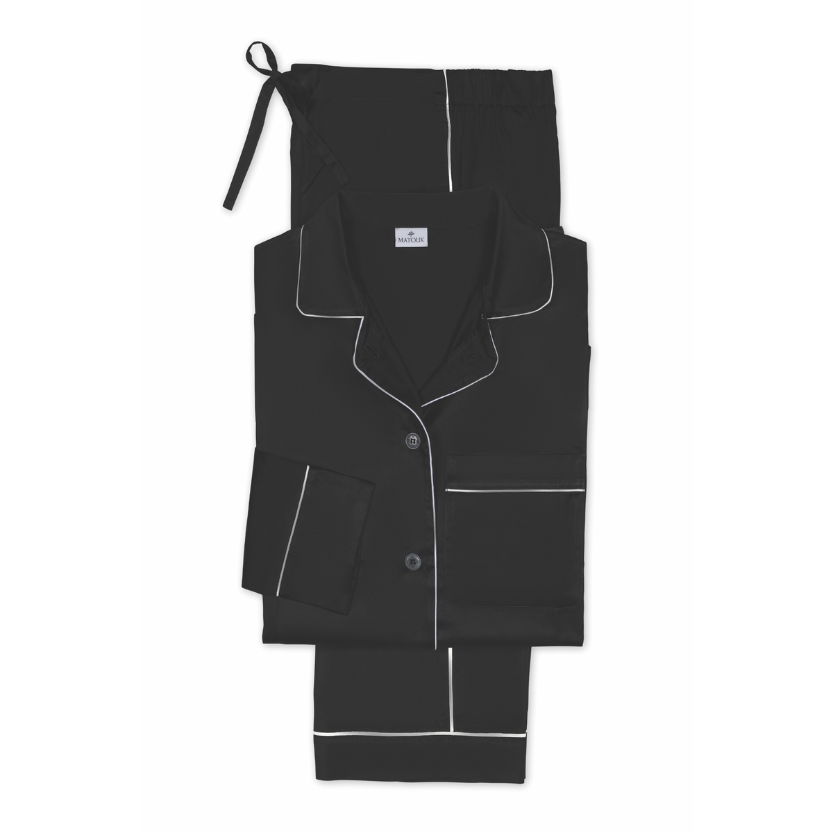 Laid Flat Matouk Nocturne Pajama Set in Color Black and Bone