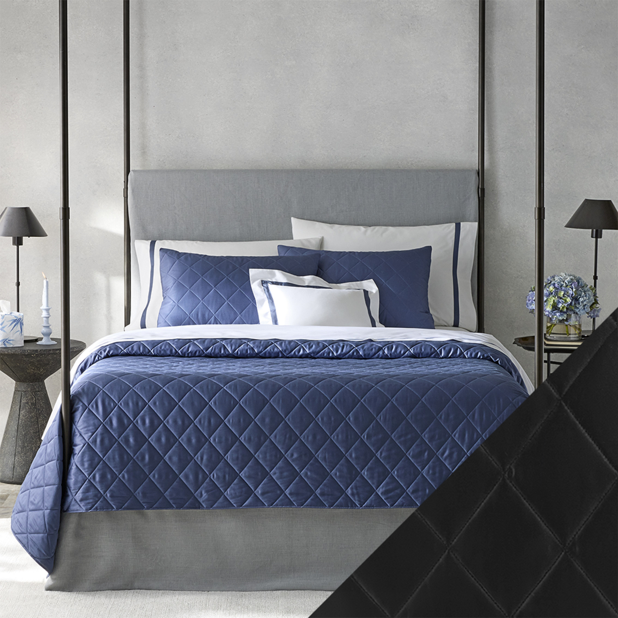 Matouk Nocturne Bedding Main Image with Swatch in Black