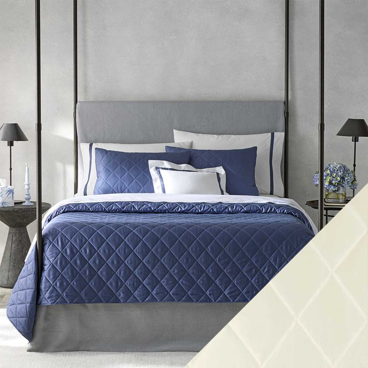 Matouk Nocturne Bedding Main Image with Swatch in Ivory