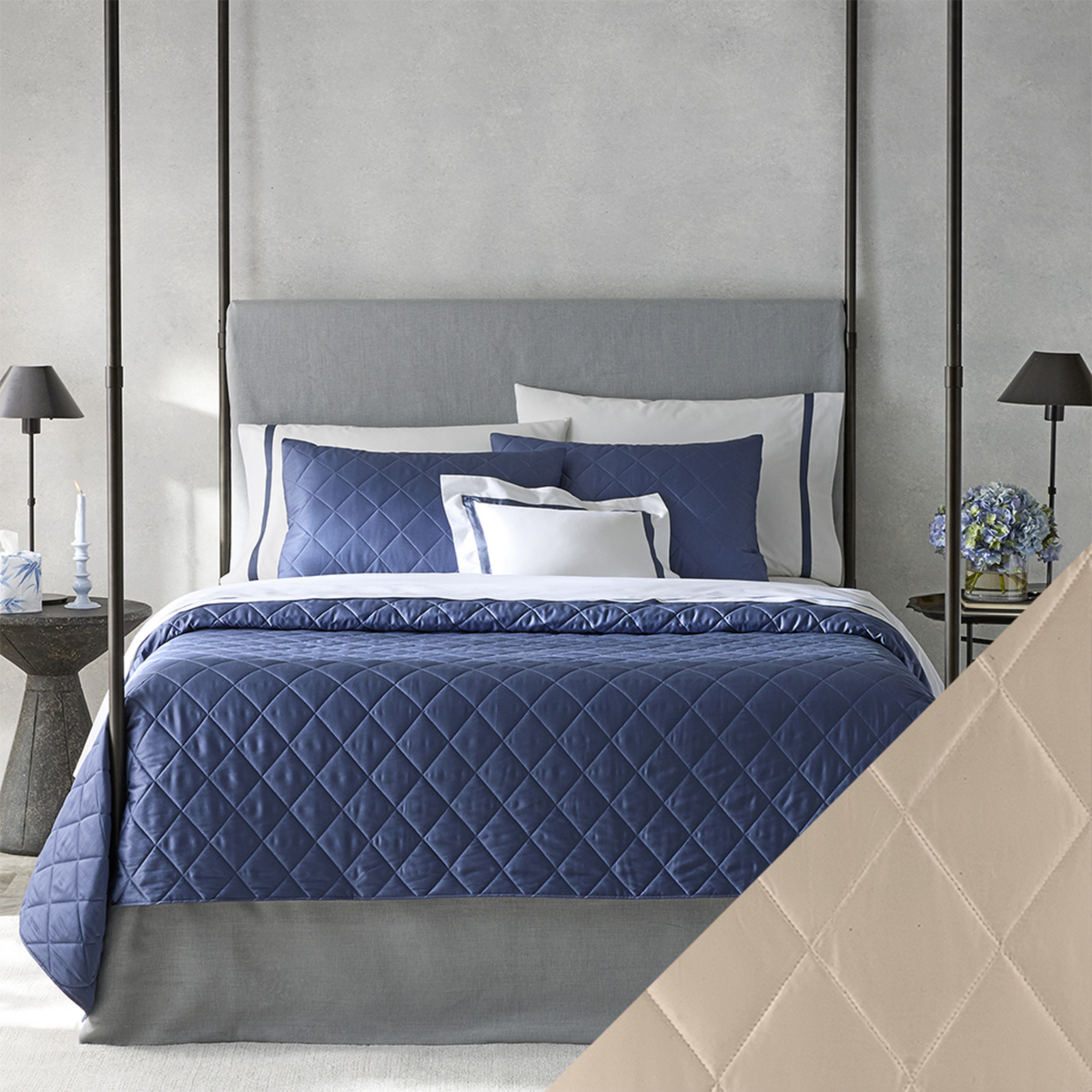Matouk Nocturne Bedding Main Image with Swatch in Khaki