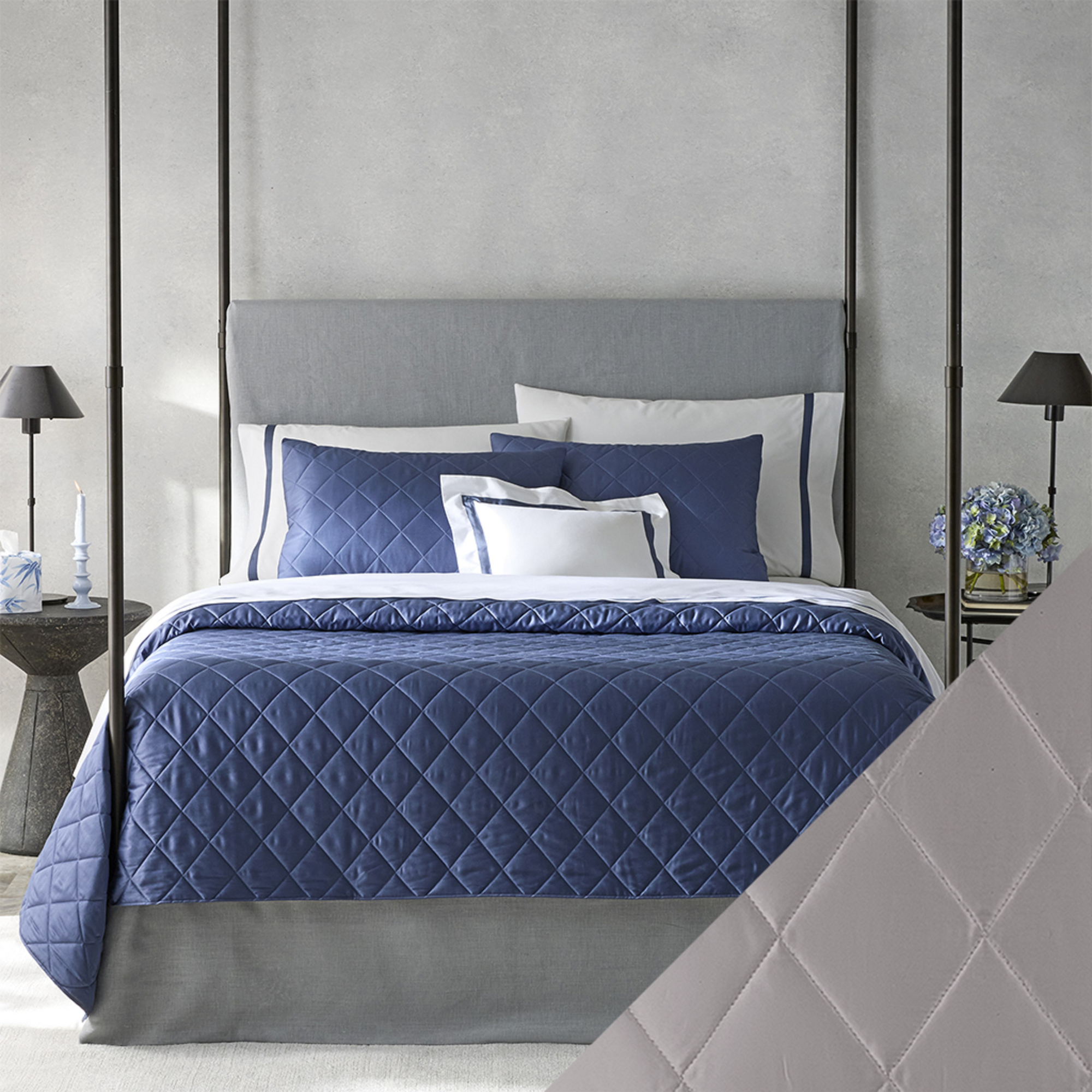 Matouk Nocturne Bedding Main Image with Swatch in Platinum