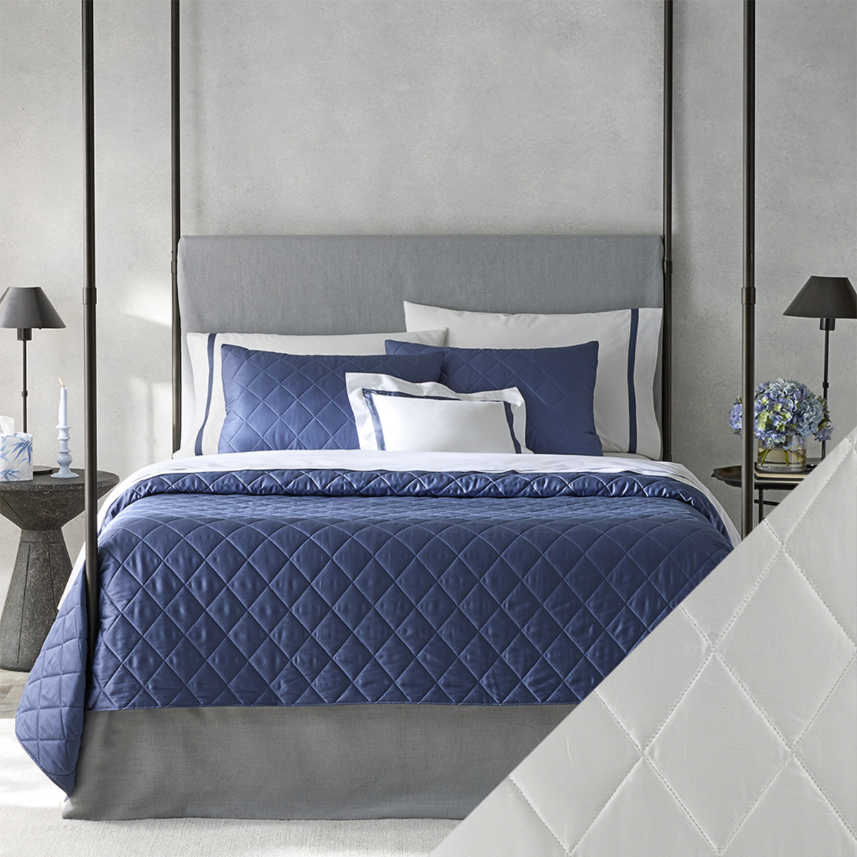 Matouk Nocturne Bedding Main Image with Swatch in Silver