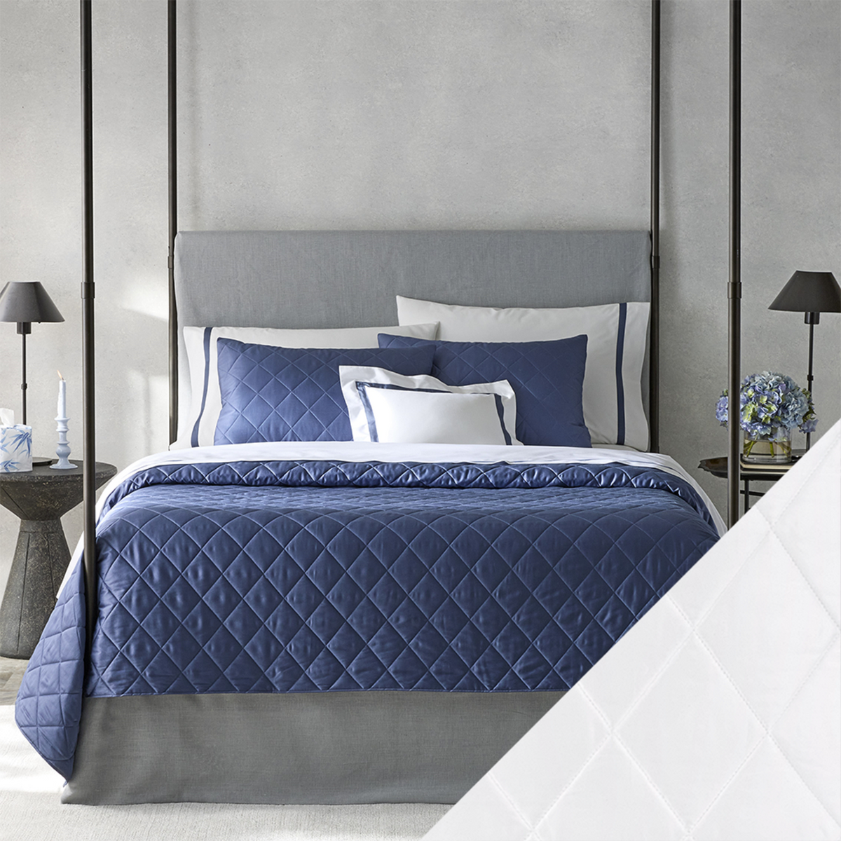 Matouk Nocturne Bedding Main Image with Swatch in White