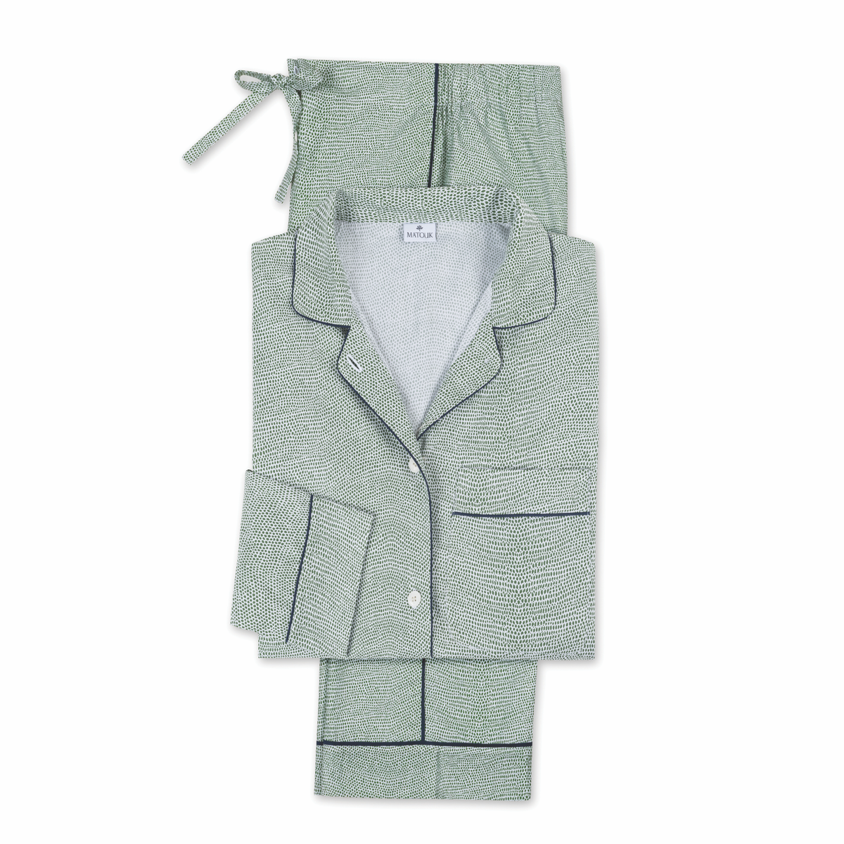 Laid Flat Matouk Jasper Pajama in Green and Navy