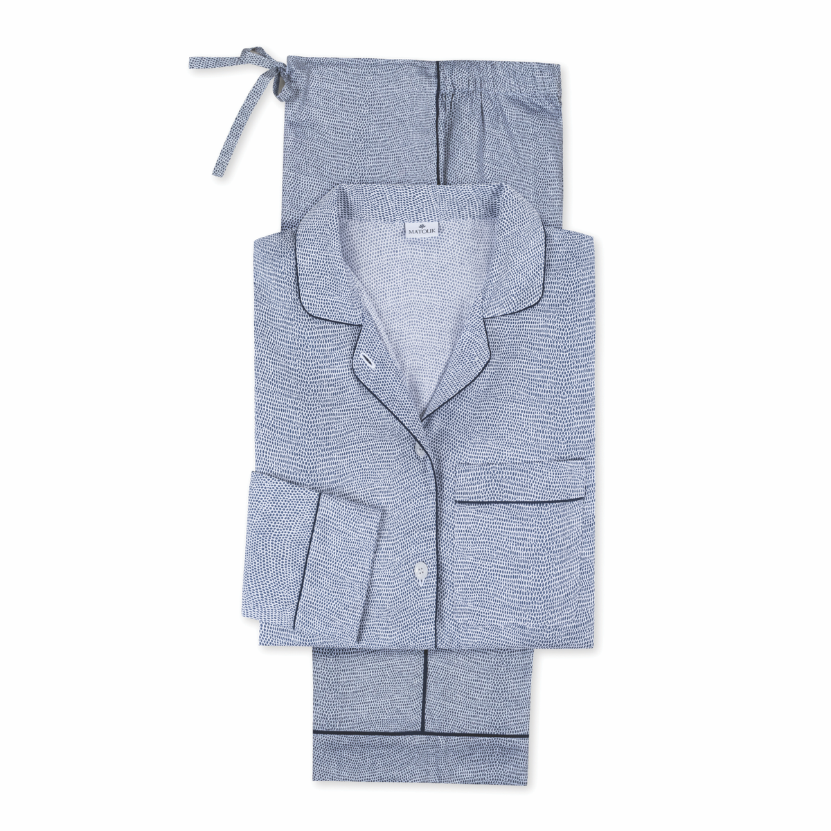 Laid Flat Matouk Jasper Pajama in Steel Blue and Navy