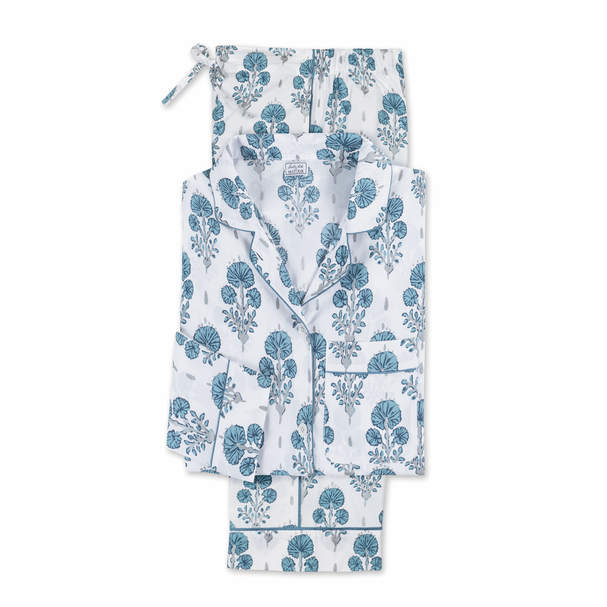 Flat Lulu DK Matouk Joplin Pajama Set in Mineral Blue