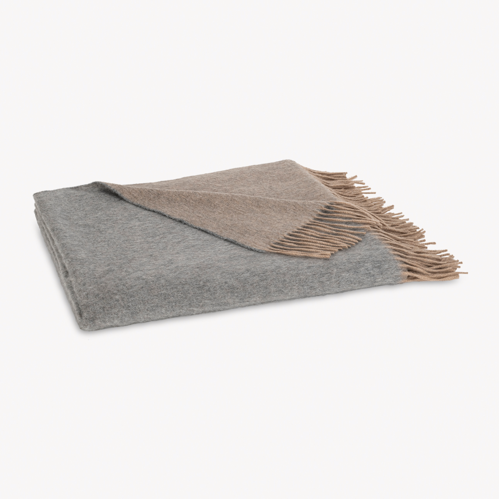 Folded Matouk Paley Throw in Flannel Grey and Natural