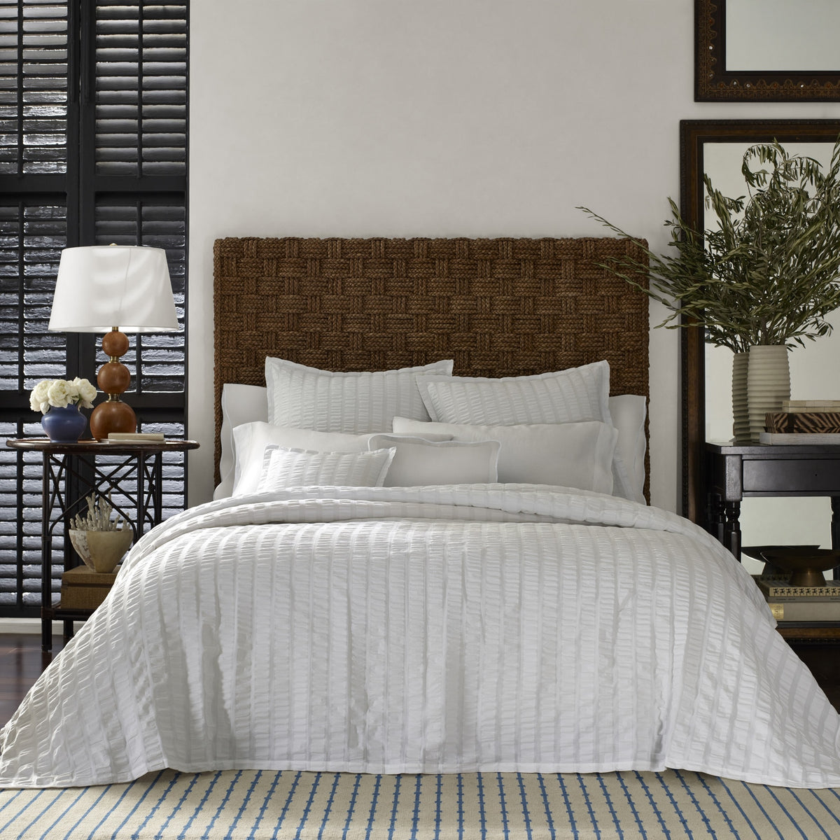 Full Bed Dressed in Matouk Panama Bedding in White Color