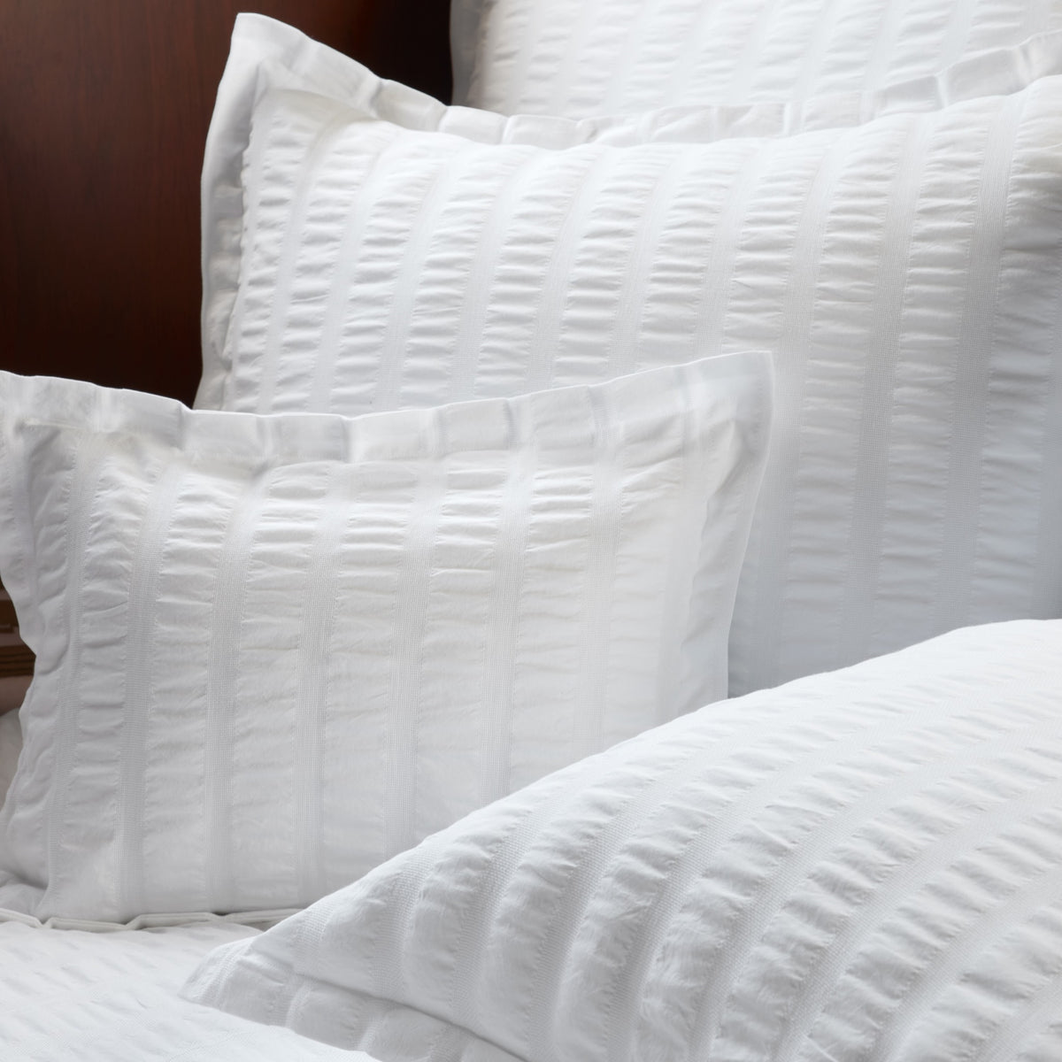 Closeup Shot of Shams of Matouk Panama Bedding in White Color