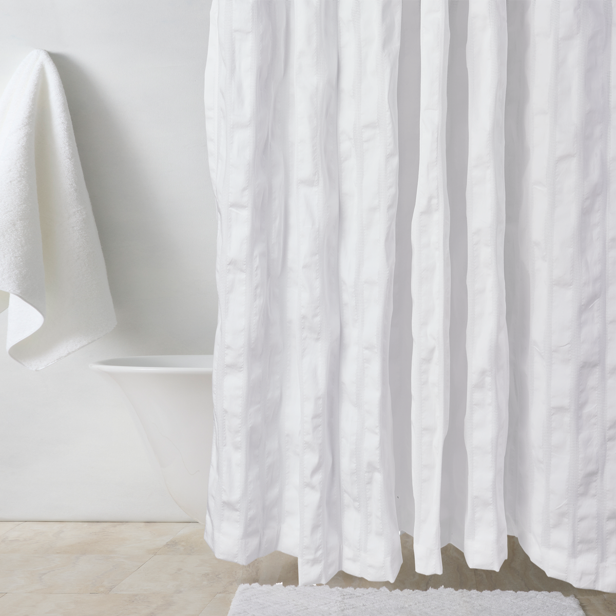 Luxurious Bathroom with White Matouk Panama Shower Curtain