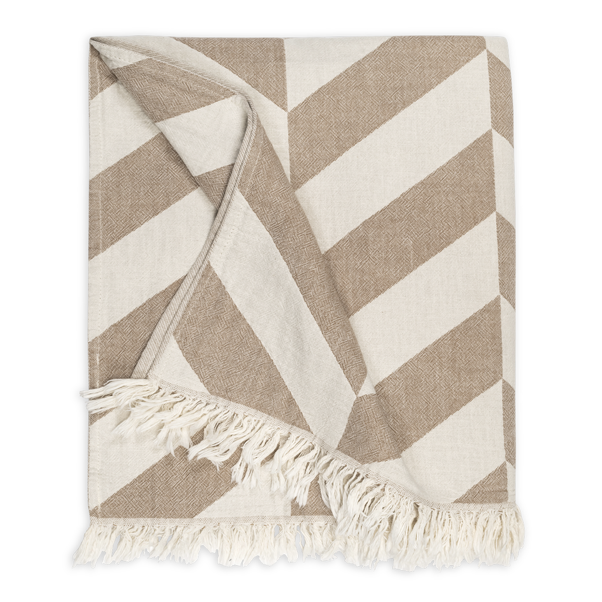 Folded Silo of Matouk Paros Beach Towels in Color Coconut